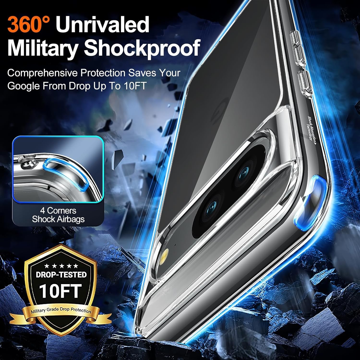 Oterkin for Google Pixel 8 Case Clear, [20X Anti-Yellowing] Pixel 8 Case with [2Pcs Tempered Glass Screen Protector][Built-In 4 Airbags][10Ft Military Protection] Google Pixel 8 Phone Case (Clear)  Oterkin   