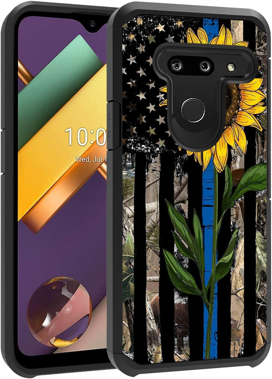 FQTBCEARI Case for LG G8 Thinq/Lg G8S Thinq/Lg G8, 2 in 1 Hybrid Hard PC & Soft Silicone Heavy Duty Dual Layer Shockproof Full-Body Protection Case, Sunflower Thin Blue Line American Flag  chatham   