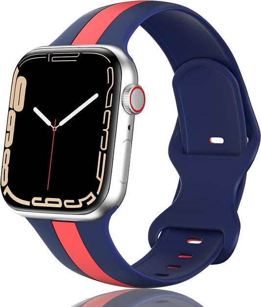 Designer Apple Watch Band 38Mm 40Mm 41Mm 42Mm 44Mm 45Mm for Women Men Silicone Sport Replacement Watch Bands Breathable Soft Strap Wristband for Iwatch Series SE 7 6 5 4 3 2 1  HONEYBABY   