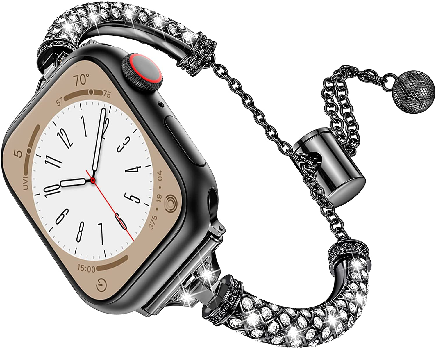 LETOID Bling Band Compatible with Apple Watch – 38Mm 40Mm 41Mm 42Mm 44Mm 45Mm 49Mm Women Fancy Slim Metal Bracelet Strap with Rhinestone for Iwatch Series 8 7 SE 6 5 4 3 2 1  LETOID Black 38/40/41MM 