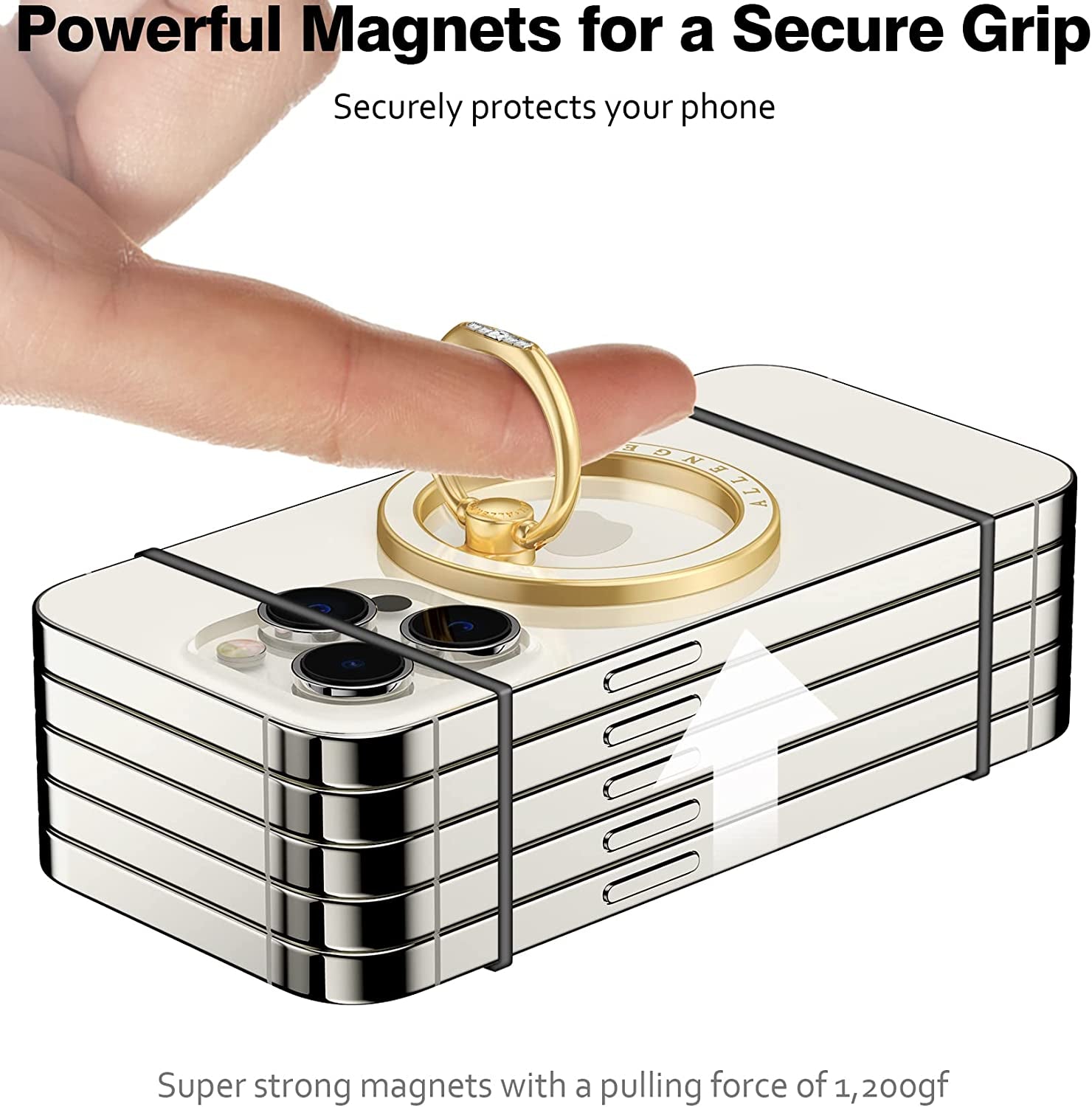 Compatible with Magsafe Phone Grip Stand, Allengel Magnetic Phone Ring Holder with Finger Kickstand for Smartphone, Luxury Gold White  Allengel   