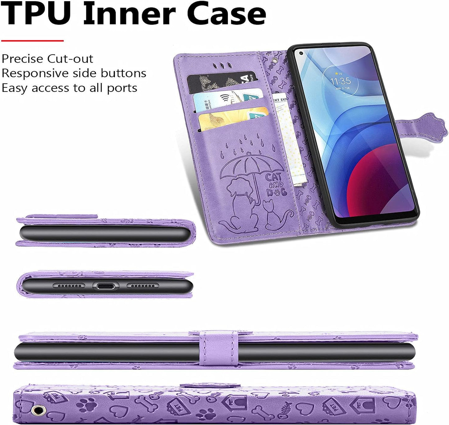 Ccsmall Oneplus Nord N200 Cartoon Girl Wallet Case,Kawaii Cat Dog Style Flip Phone Cover with ID Card Holder & Kickstand PU Leather Magnetic Clasp Case for Oneplus Nord N200 MG Purple  CCSmall   