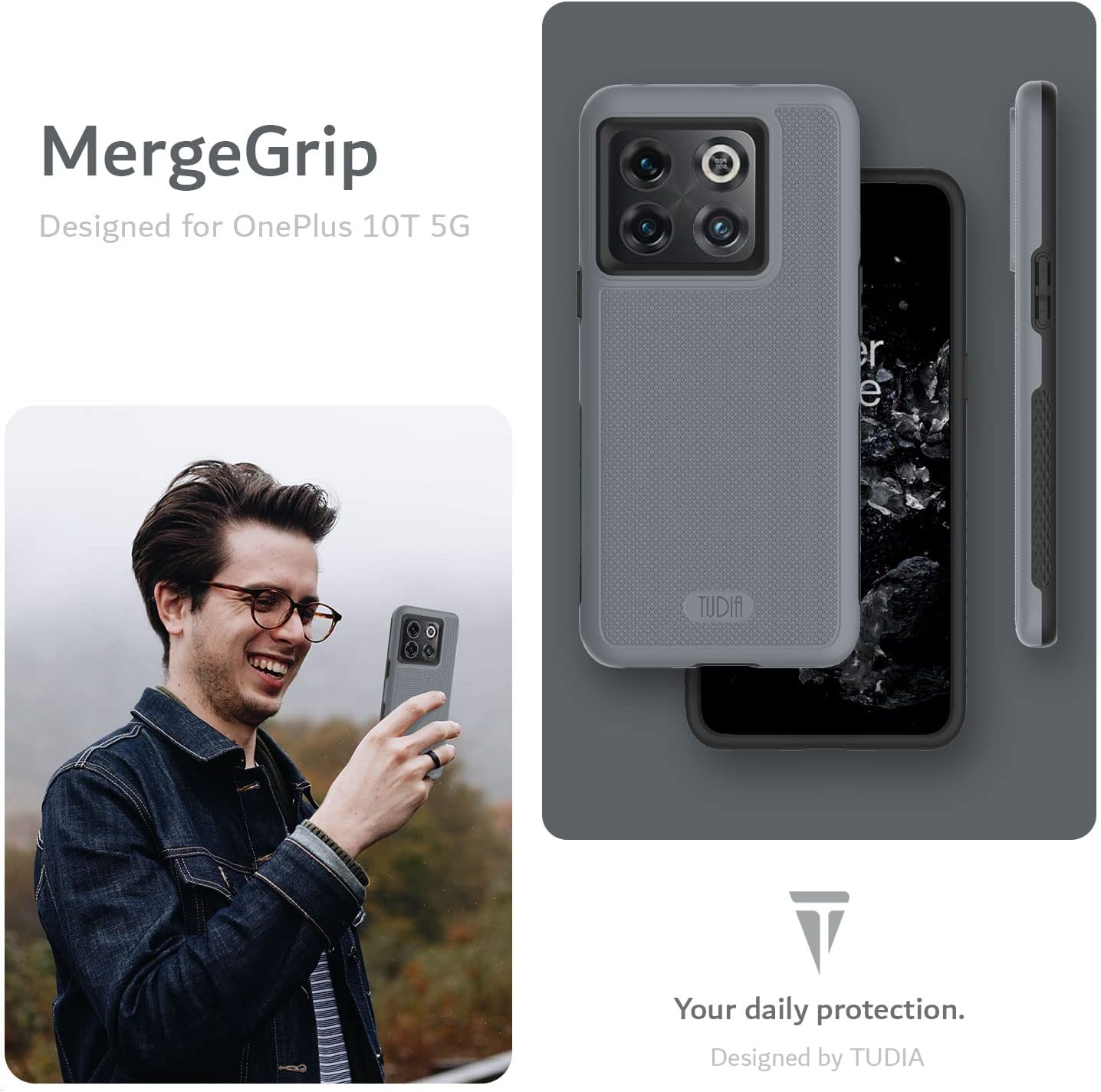 TUDIA Dualshield Grip Designed for Oneplus10T Case 5G, [Mergegrip] Shockproof Military Grade Slim Dual Layer Protection for Oneplus 10T 5G Case (Gray)  TUDIA   