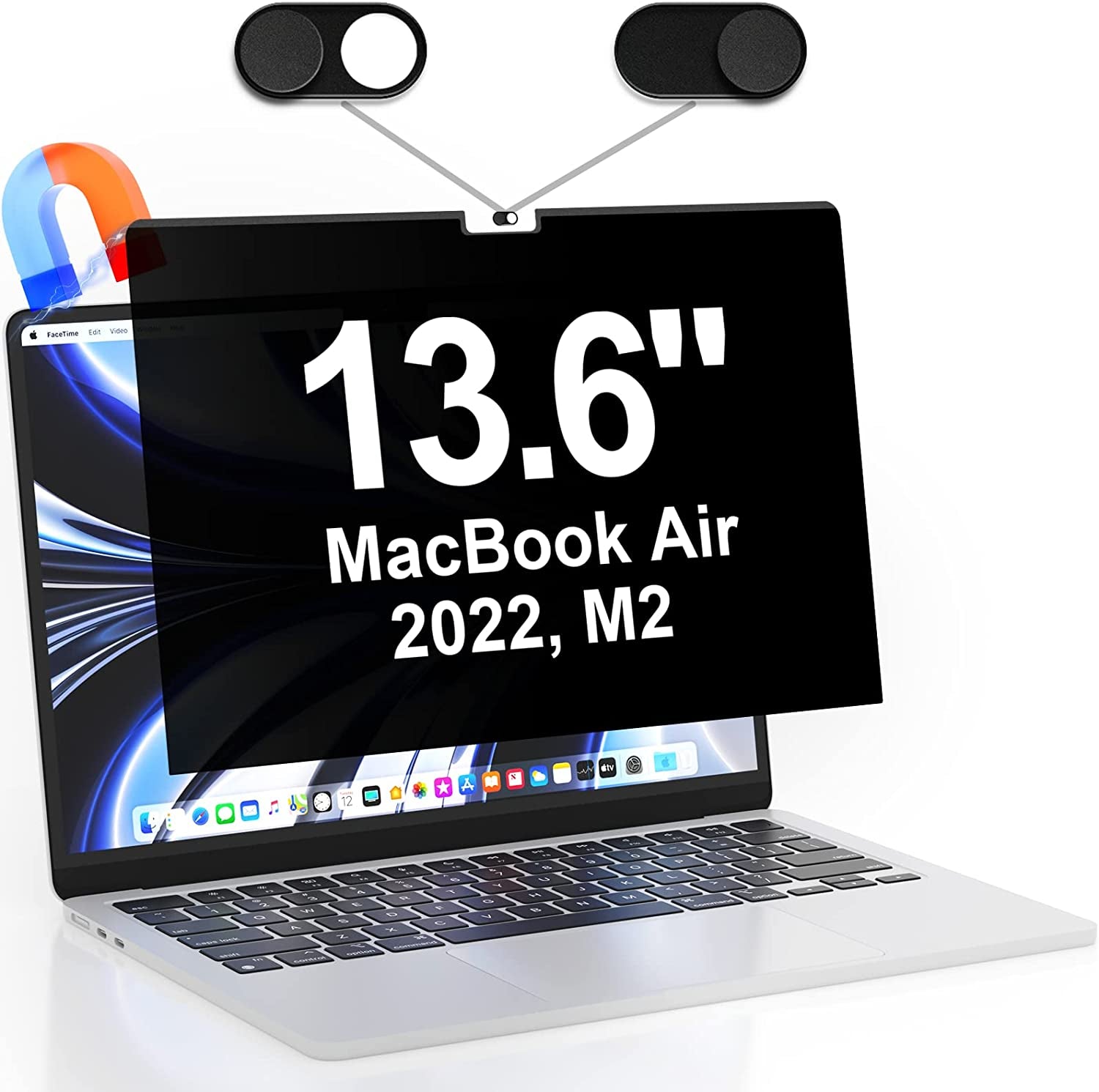 Ultra Thin Metal Magnet Web Camera Cover Silde for Macbook Pro Laptops Smartphone Mac PC Tablets, Adhesive Tabs Fix Bottom of Magnetic Privacy Screen  Mamol MacBook Air 13.6 Inch(2022,M2)  