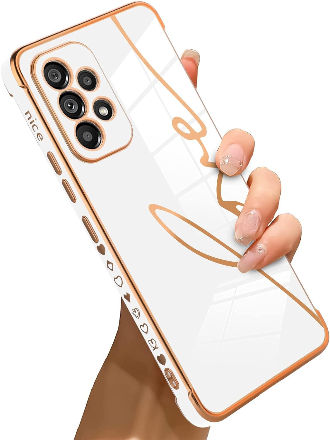 Bonoma Compatible with Samsung Galaxy A53 5G Case Love Heart Plating Electroplate Luxury Elegant Case Camera Protector Soft TPU Shockproof Protective Back Cover Galaxy A53 5G Case -Black  Bonoma Love Letter Grapic-White  