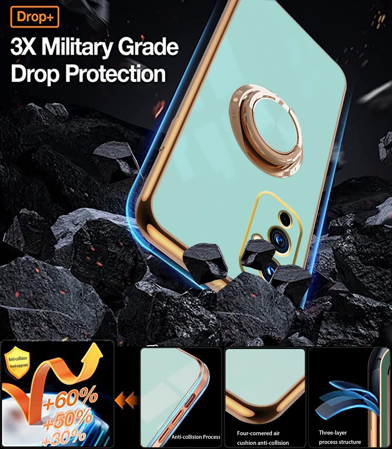 Jancyu Compatible with Oneplus 9 Case, Phone Case for One plus 9 Cute Silicone Protective Fundas with 360 Degrees Magnetic Life Holder Bracket Mobile Caver (Light Green)  Jancyu   