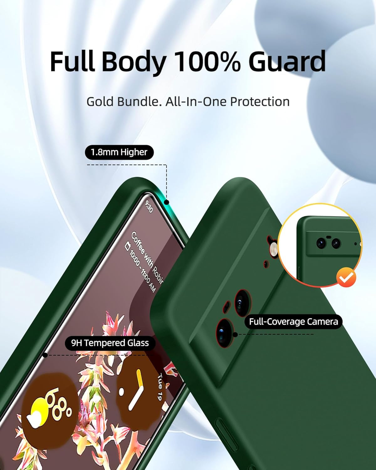 Dssairo 3 in 1 for Google Pixel 6 Case, with 2 Pack Screen Protector, with Full Camera Cover Protection，Liquid Silicone Slim Shockproof Protective Phone Case [Microfiber Lining] (Alpine Green)  Dssairo   