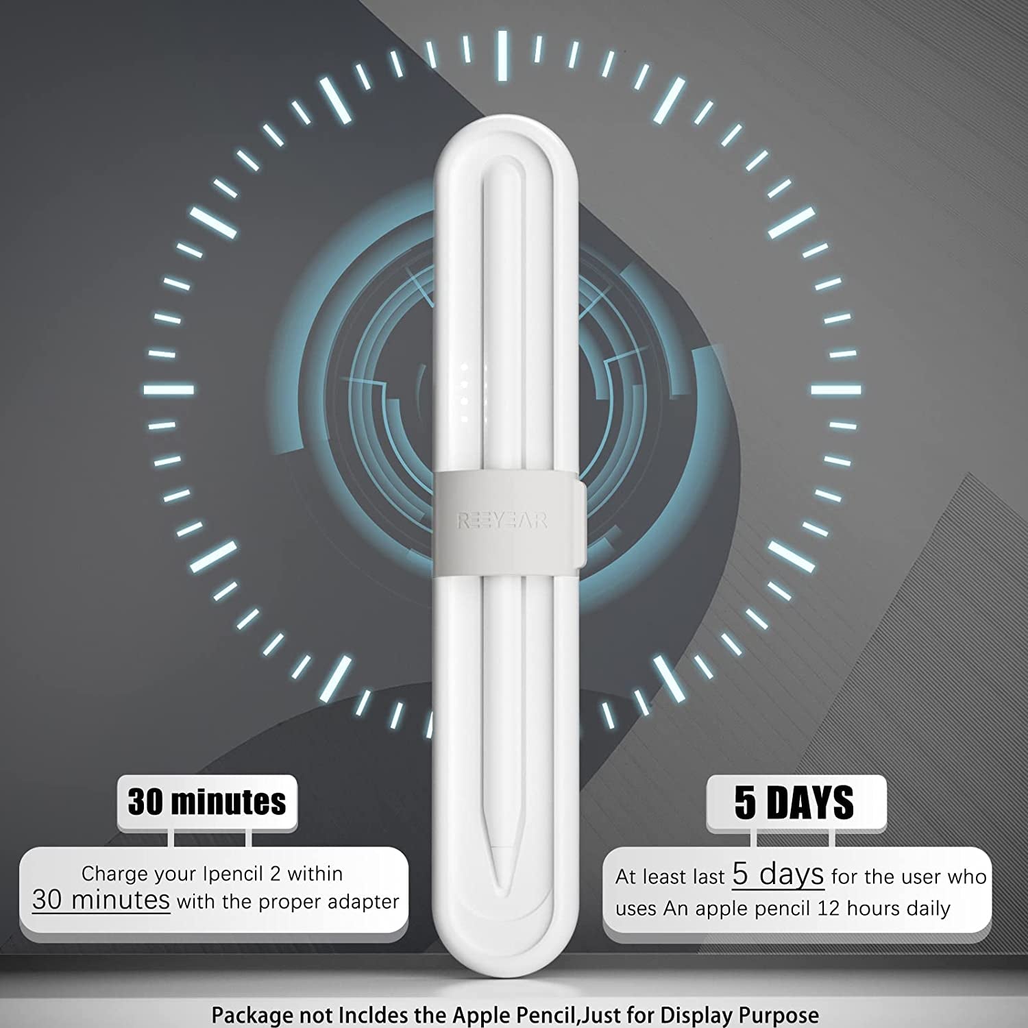 REEYEAR Portable 800Mah Fast Charging Case with 2 Pcs Replacement Pencil Tips Fits for Apple Pencil 2Nd Generation, Lightweight Travel-Friendly Charger and Storage Case for Ipad Pro Pencil 2,Gray  REEYEAR   