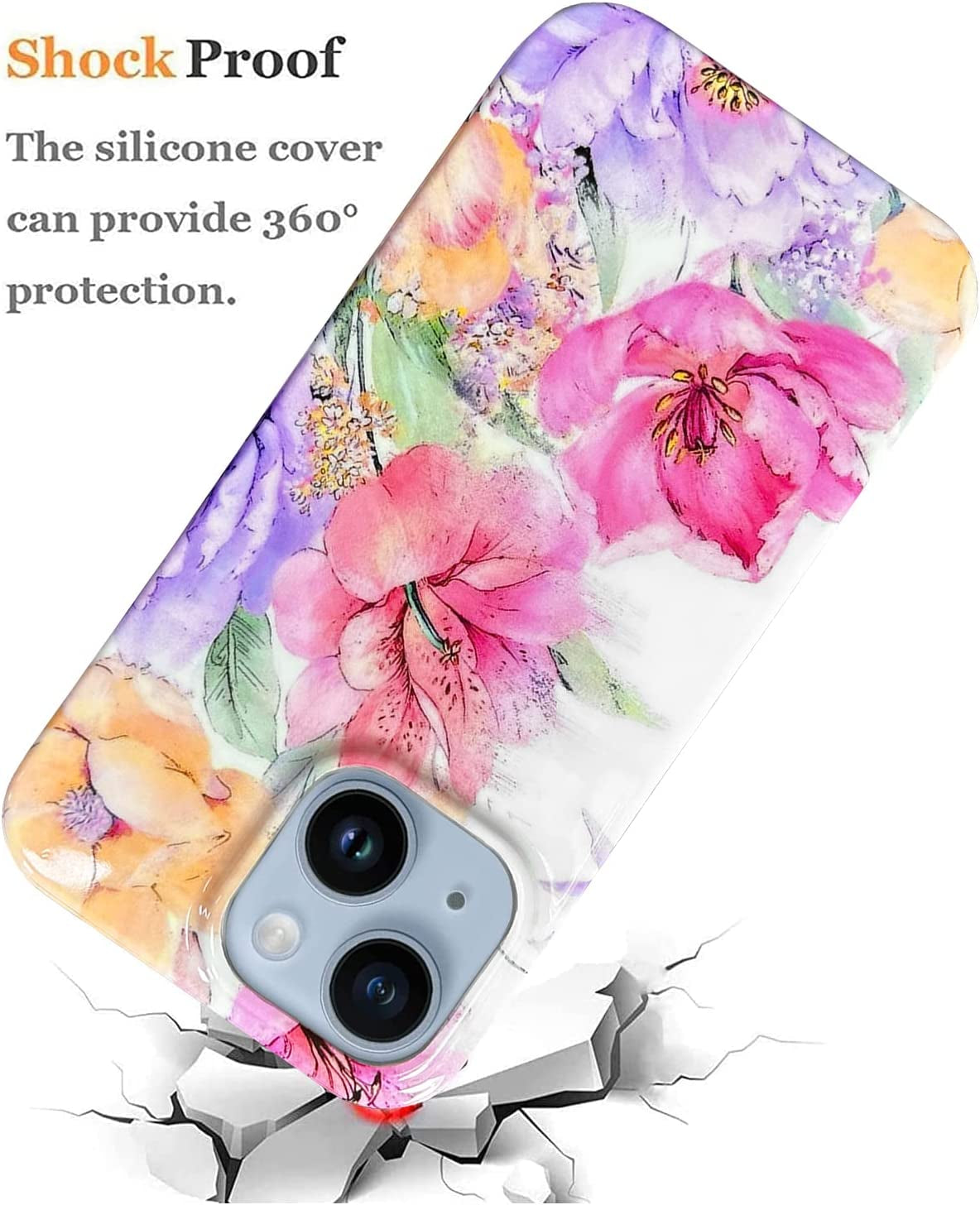 J.West Compatible with Iphone 14 Case 6.1" Garden Flower Soft Silicone Rubber Shockproof Cute Floral Pattern Design Slim Fit Anti-Scratch Phone Protective Case Cover for Women Girl Peony  J.west   