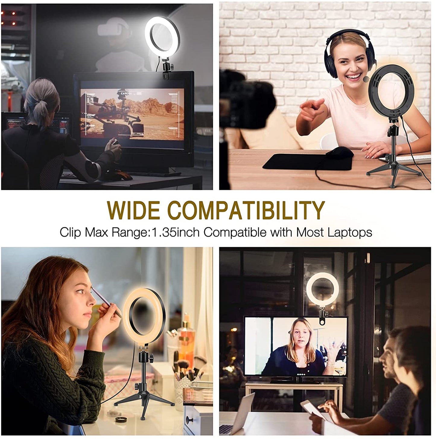 Video Conference Lighting Kits, 6” LED Selfie Ring Light with Tripod Stand, Clip on Laptop Monitor for Webcam Lighting/Zoom Lighting/Remote Working/Self Broadcasting/Live Streaming  BAIVINET   