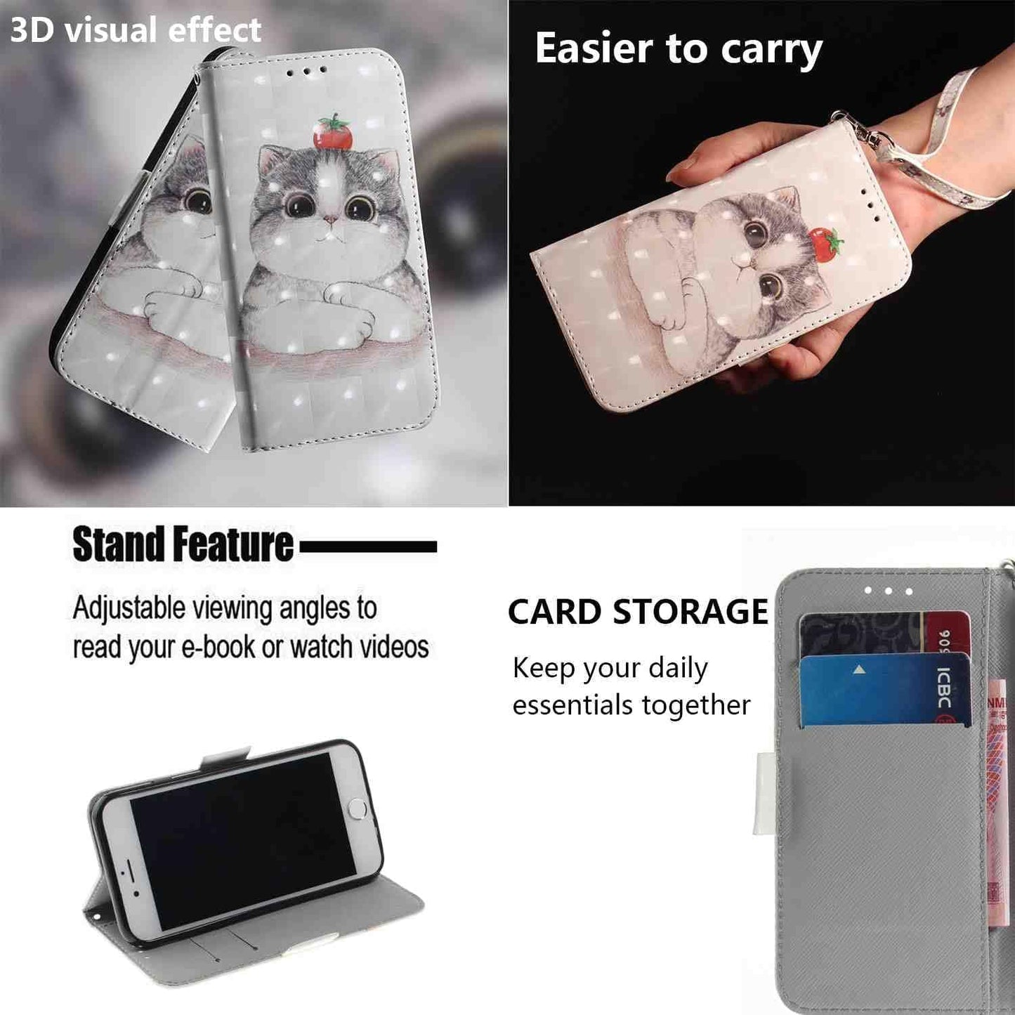 Mojiery Phone Cover Wallet Folio Case for LG V40 THINQ, Premium PU Leather Slim Fit Cover, 2 Card Slots, Fitting Cover, Cute Cat  MojieRy   