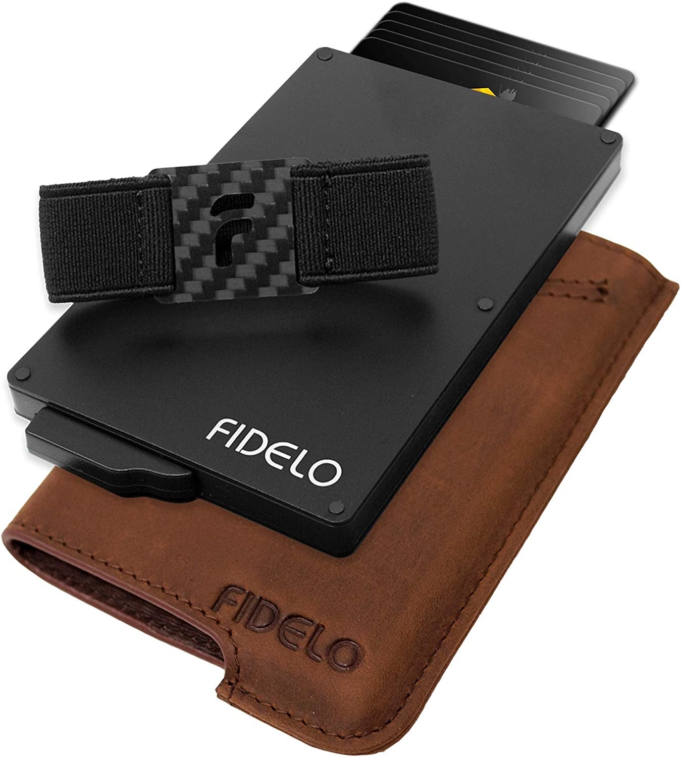 Fidelo Minimalist Wallet for Men - RFID Blocking Pop up Wallet Credit Card Holder, Slim Wallet Made of 6063 Aluminum and Clip Holder with a Removable Leather Case - Desert Tan (Camel)  FIDELO Khaki Crazy Horse Leather Classic 