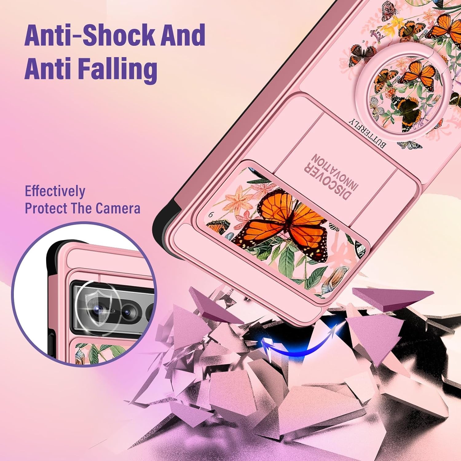 Funermei (2In1 for Google Pixel 7 Pro Case for Women Cute Butterfly Girls Phone Cover Girly Kawaii Aesthetic Butterfly Design with Camera Cover and Ring Stand Funda for Google Pixel Pro 7 Case  Funermei   