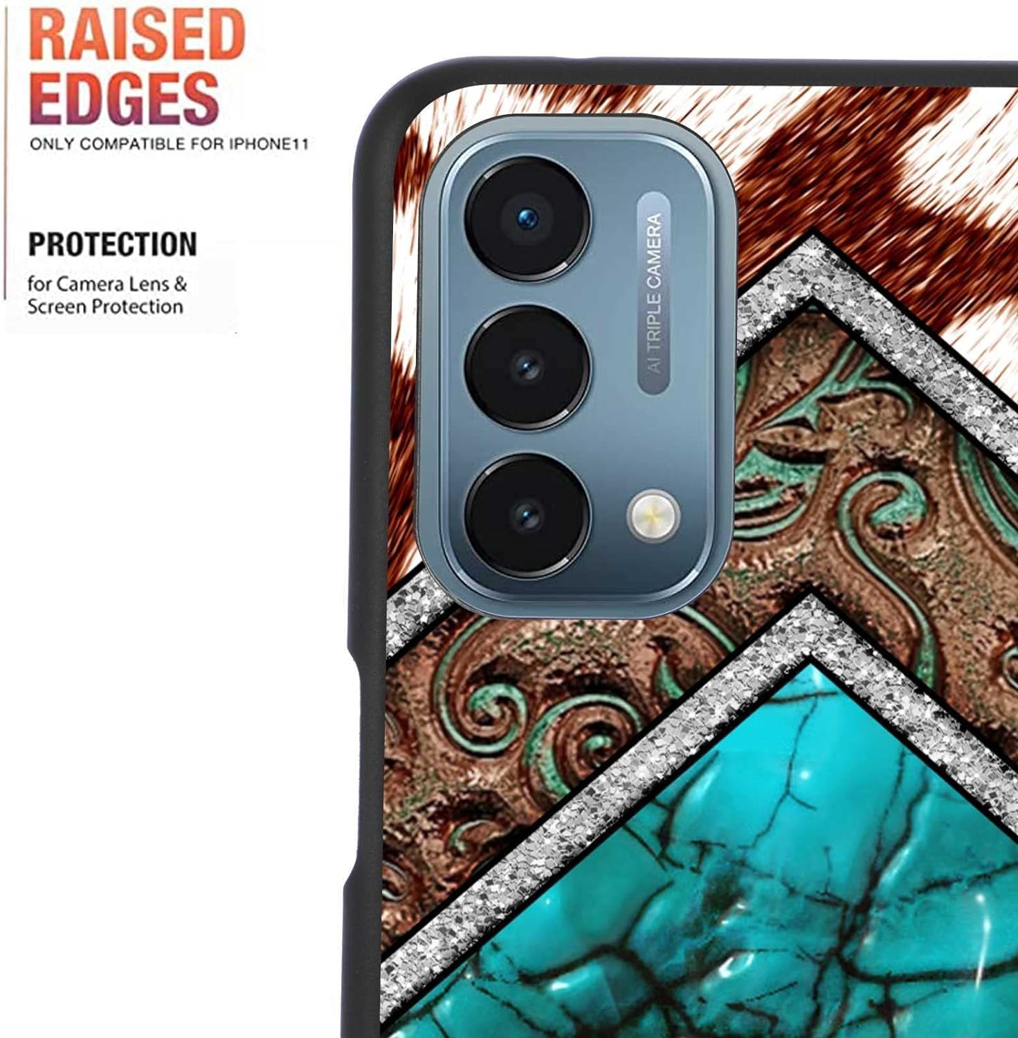 KSHSAA Designed for Oneplus Nord N200 5G Western Case, Western Cowhide Turquoise and Brown Animal Print for Oneplus Case Women Men, Soft Silicone Shockproof Fashion Case for Oneplus  KSHSAA   