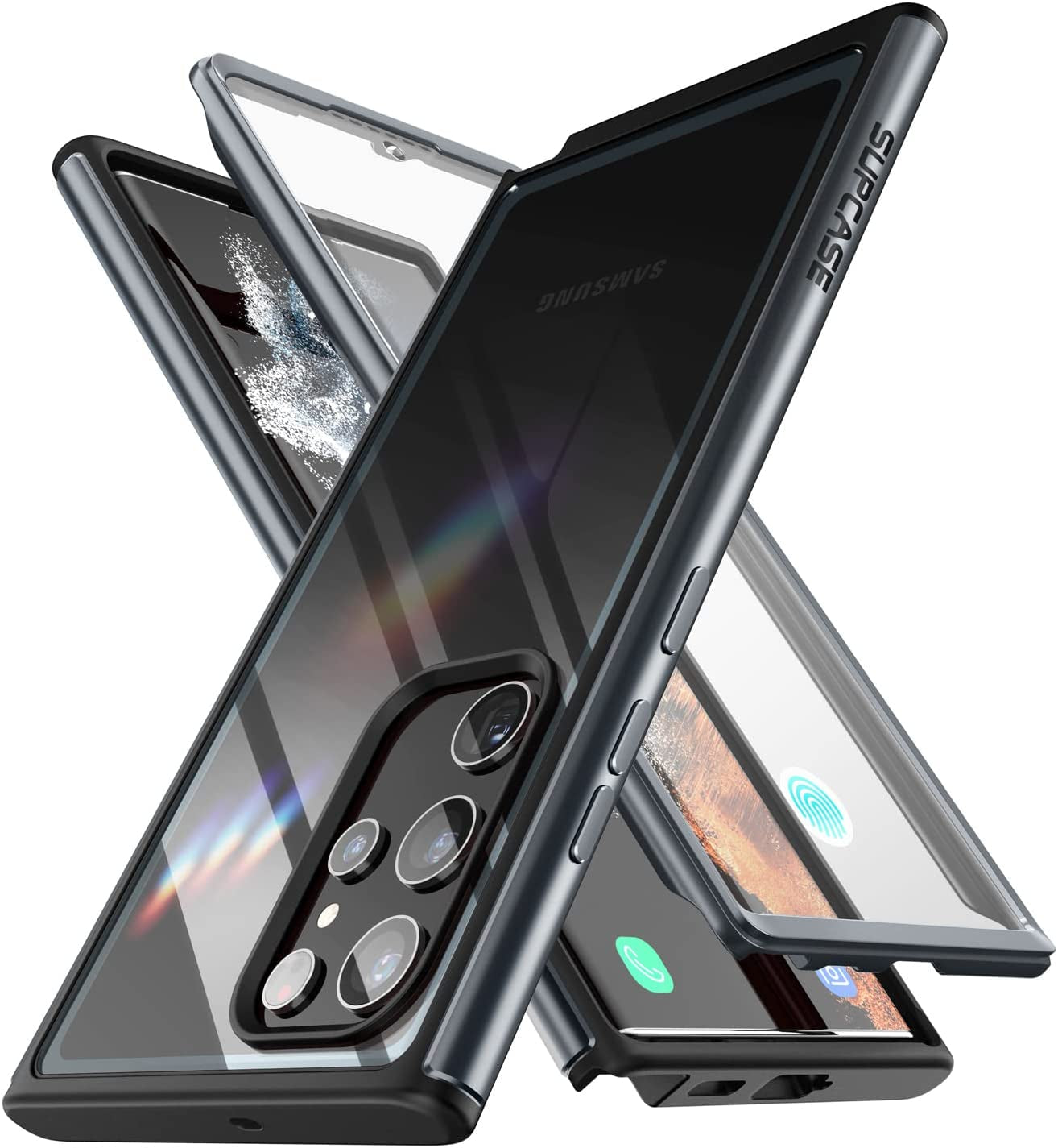 SUPCASE UB Edge Pro Series Case for Samsung Galaxy S22 Ultra 5G (2022 Release), Slim Frame Clear Protective Case with Built-In Screen Protector (Peacock)  SUPCASE Black  