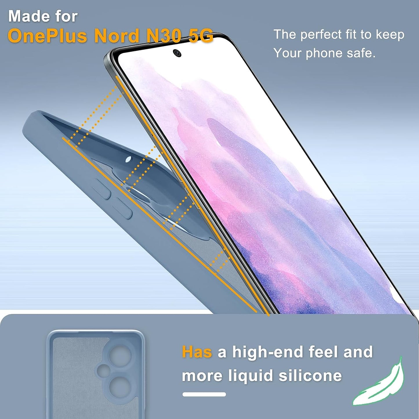 YENAPOON for Oneplus Nord N30 5G Case and 2 Pack Tempered Glass Screen Protector, Slim Liquid Silicone Shockproof Protective Case - Light Purple  YENAPOON   