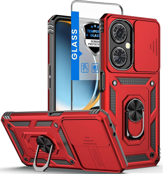 Liufcx for Oneplus Nord N30 5G Case + Screen Protector with Kickstand & Slide Lens Protector Cover, Heavy Duty Armor Shockproof Rugged Military Grade Protective Case for Oneplus Nord N30 5G (Red)  Liufcx Red  