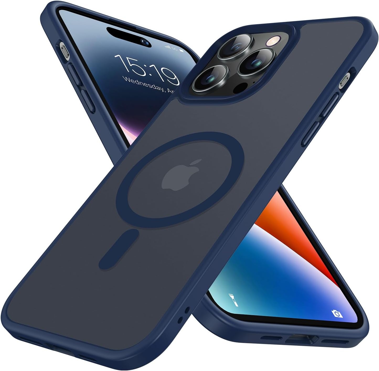 Mgnaooi Magnetic Case for Iphone 14 Pro Max Case [Mil-Grade Drop Tested & Compatible with Magsafe] Translucent Matte Back with Aluminum Alloy Keys, Shockproof 14 Pro Max Phone Case 6.7 Inch, Black  Mgnaooi Blue  