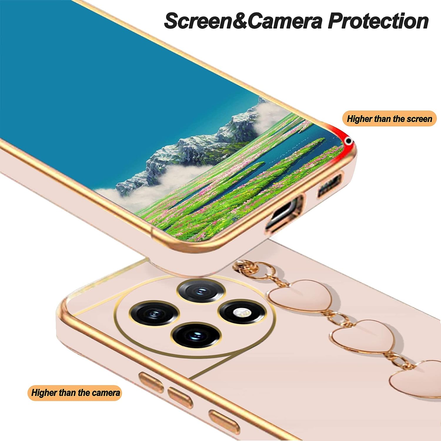 Jancyu Compatible with Oneplus 11 Case Silicone,Shockproof Phone Case for Oneplus11 with Strap Love Slim Protective Accessories Cute Cover for Women Girls (Rosa)  Jancyu   