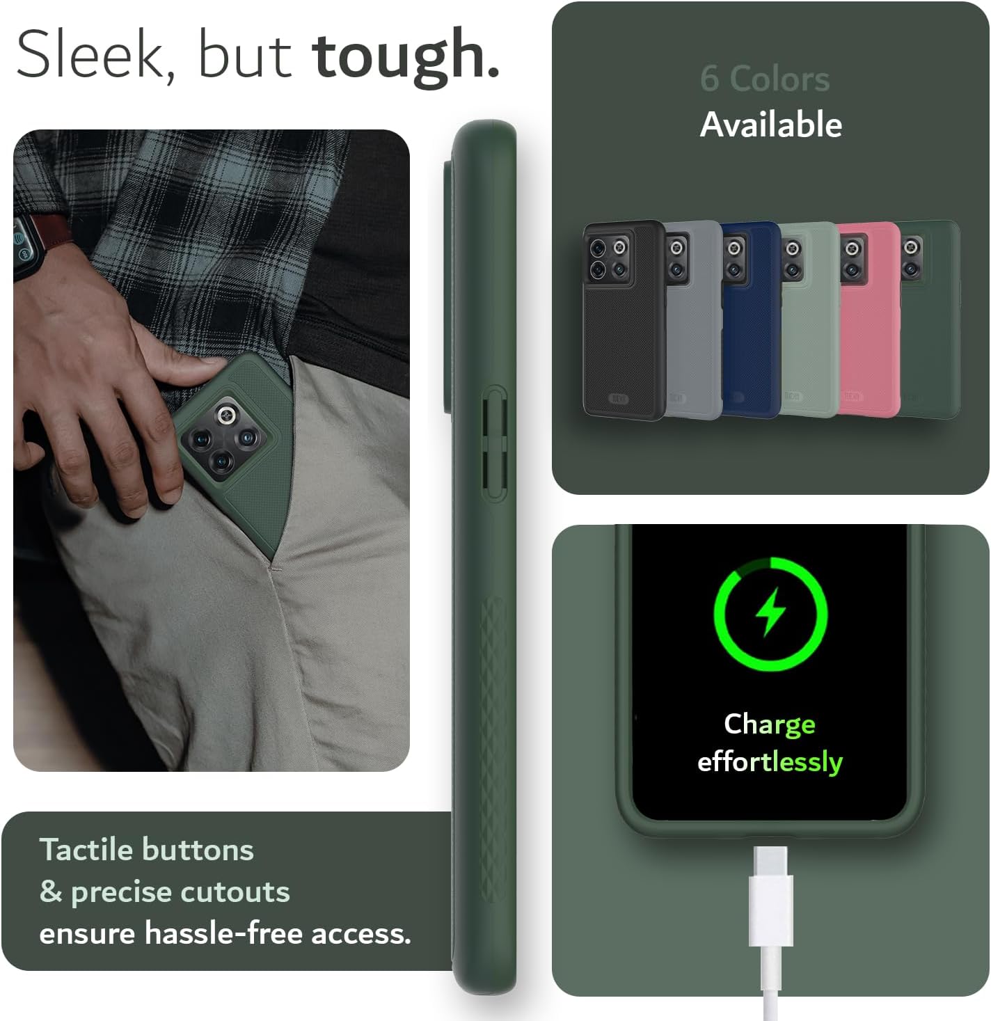 TUDIA Dualshield Grip Designed for Oneplus10T Case 5G, [Mergegrip] Shockproof Military Grade Slim Dual Layer Protection for Oneplus 10T 5G Case - Pine Green  TUDIA   