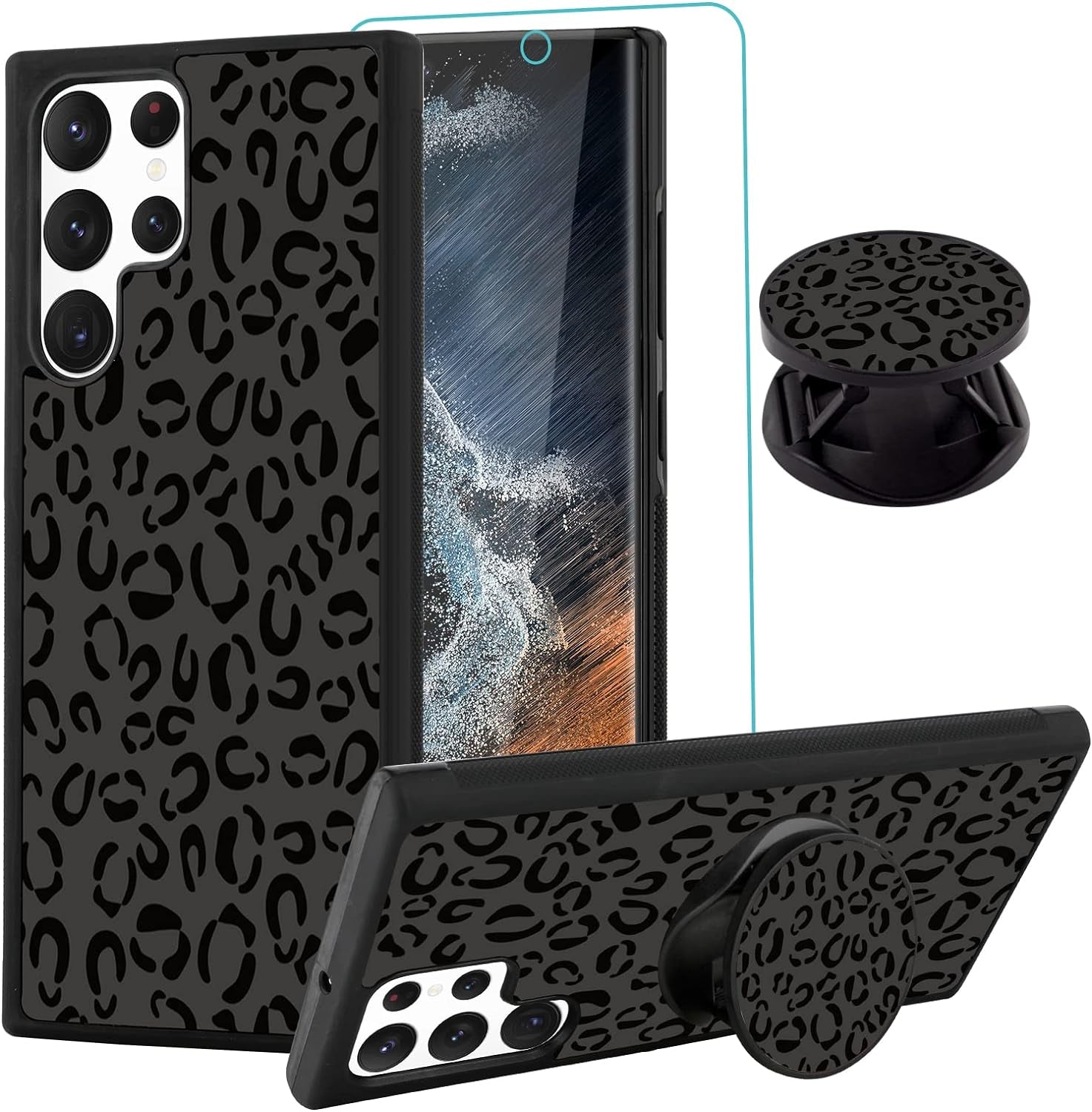 SAKUULO Samsung Galaxy Note 20 Case, [Screen Protector + Kickstand] Black Leopard Cheetah Design, Anti-Slip Shockproof Lightweight Flexible TPU Bumper Protective Case for Galaxy Note 20 6.7 Inch  SAKUULO Samsung Galaxy S22 Ultra 6.8  