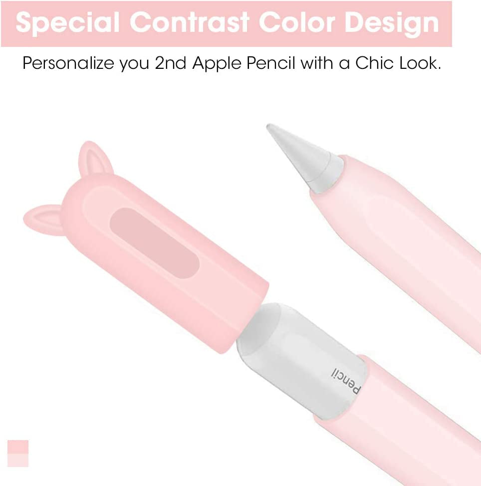2 Pack Case for Apple Pencil 2Nd Generation Holder Sleeve Skin Pocket Cover Silicone Accessories Kit for Ipad Pro 11 12.9 Inch 2018, Cute Soft Grip Pouch with 4 Protective Cap Holders (Pink, Purple)  2pencil-Pink+purple   