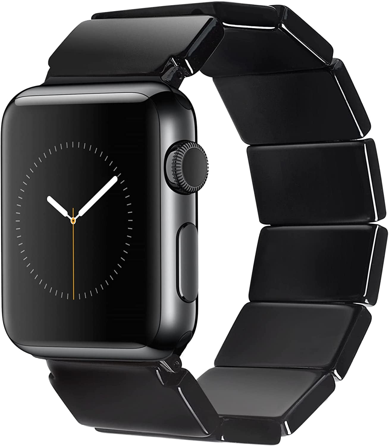 Heesch Upgraded Stretchy Resin Watch Band Compatible with Apple Watch for Women, Men, Tortoise Shell Fashion Watch Strap Bracelet Wristband Jewelry for Iwatch Series Ultra/Se/8/7/6/5/4/3/2/1, 38/40/41Mm, 42/44/45/49Mm, Rectangle Version  Heesch Black 42/44/45/49mm-S: 5.5''-6.2'' 