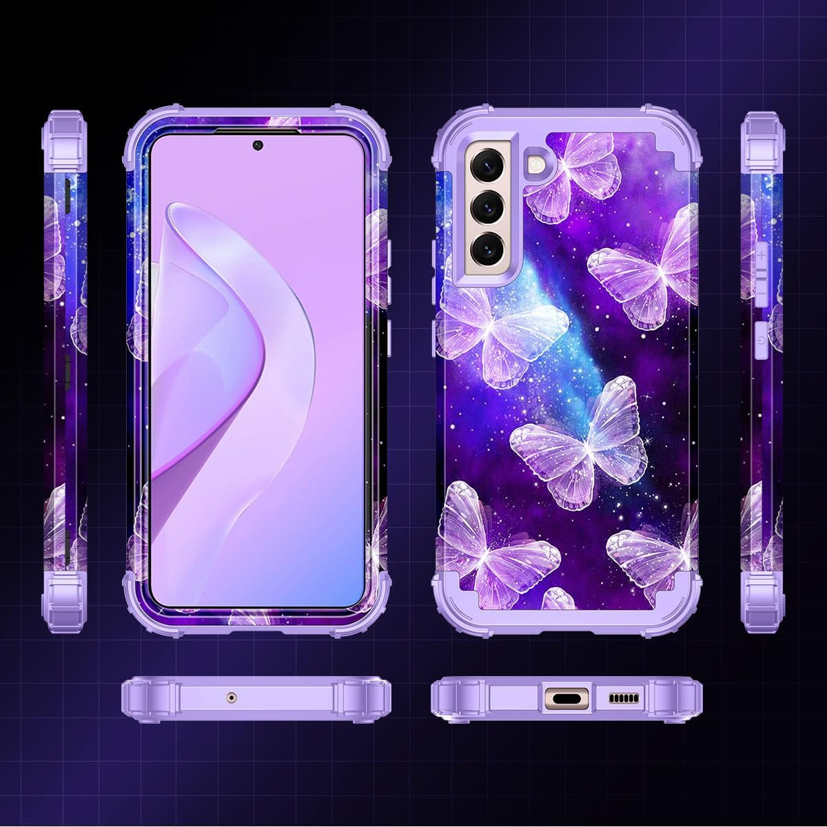 Casetego Compatible with Galaxy S22 plus 5G Case,Floral Three Layer Heavy Duty Sturdy Shockproof Full Body Protective Cover Case for Samsung Galaxy S22 plus 5G,Butterfly  Casetego   