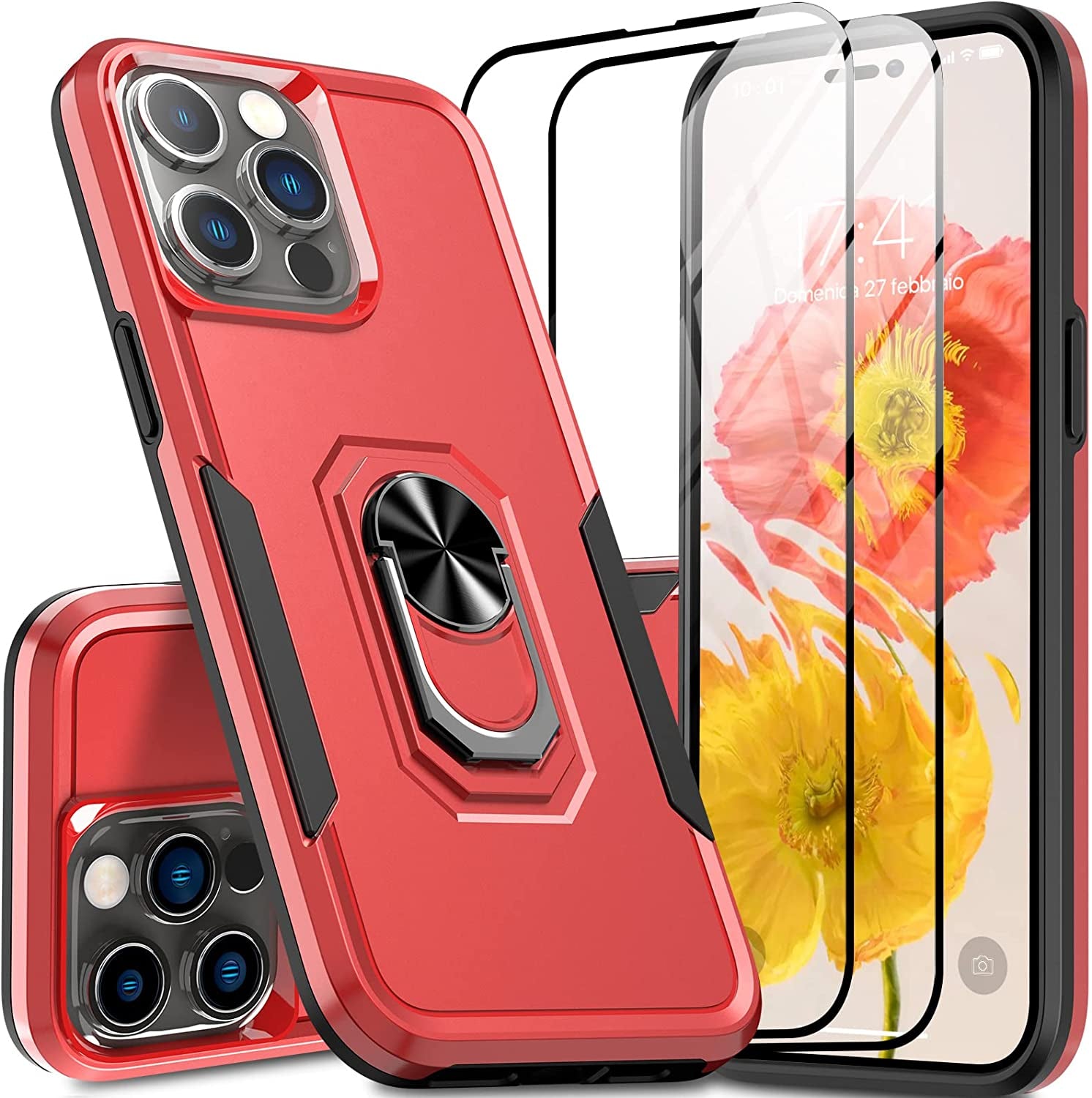Oterkin for Iphone 14 Pro Case,Iphone 14 Pro Phone Case with [360°Rotatable Stand Ring][2Pcs 9H HD Tempered Glass Screen Protector][10Ft Military Grade Shockproof] Case for Iphone 14 Pro (Blue)  Oterkin Red Iphone 14 Pro Max 