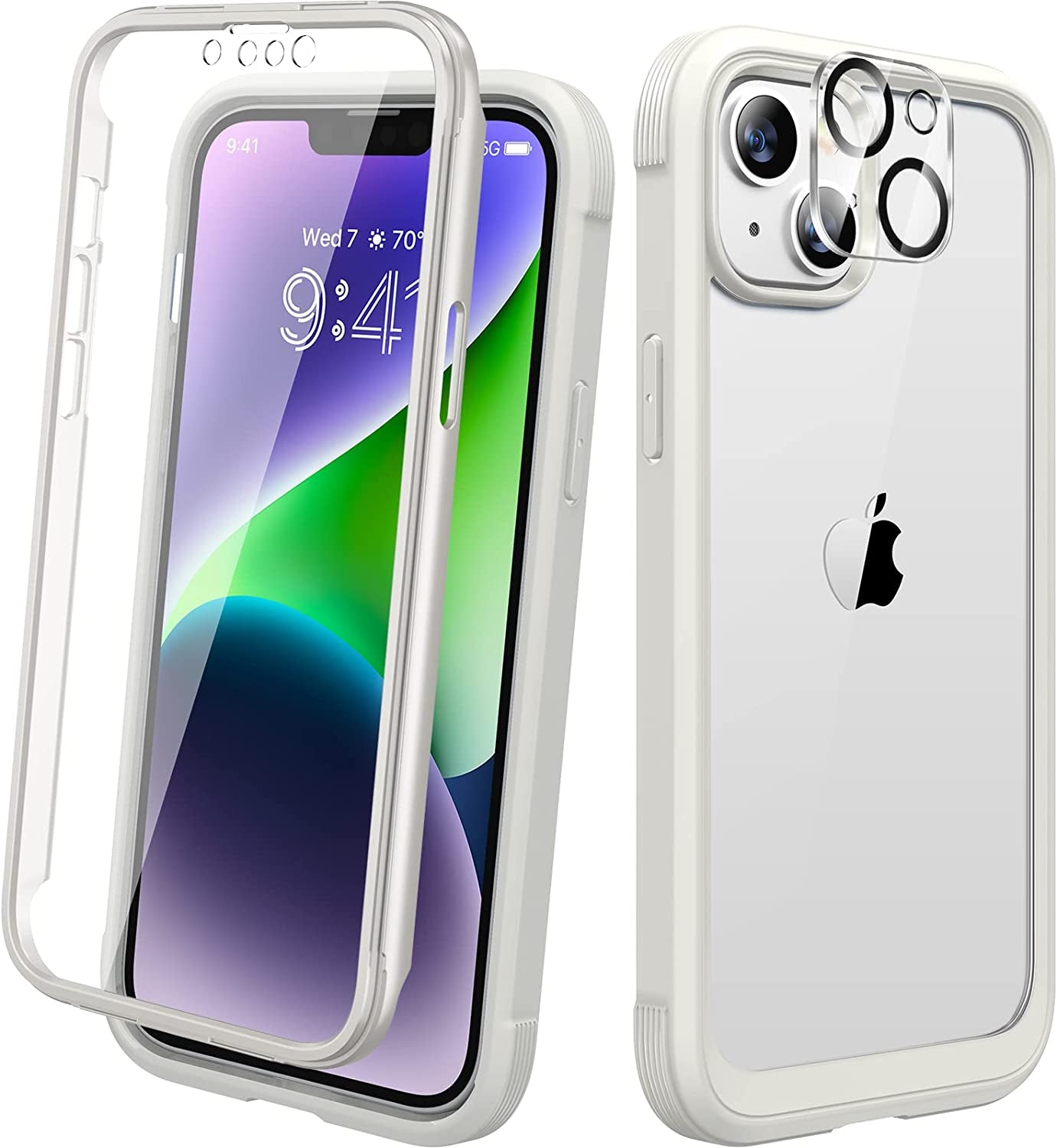 Diaclara Designed for Iphone 14 Case, Full Body Rugged Case with Built-In Touch Sensitive Anti-Scratch Screen Protector, with Camera Lens Protector for Iphone 14 6.1" (Black and Clear)  Diaclara White and Clear  