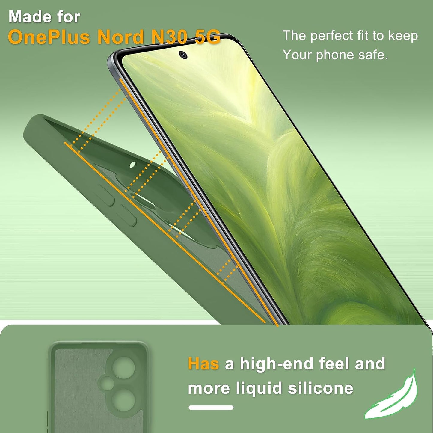 YENAPOON for Oneplus Nord N30 5G Case and 2 Pack Tempered Glass Screen Protector, Slim Liquid Silicone Shockproof Protective Case - Mint Green  YENAPOON   