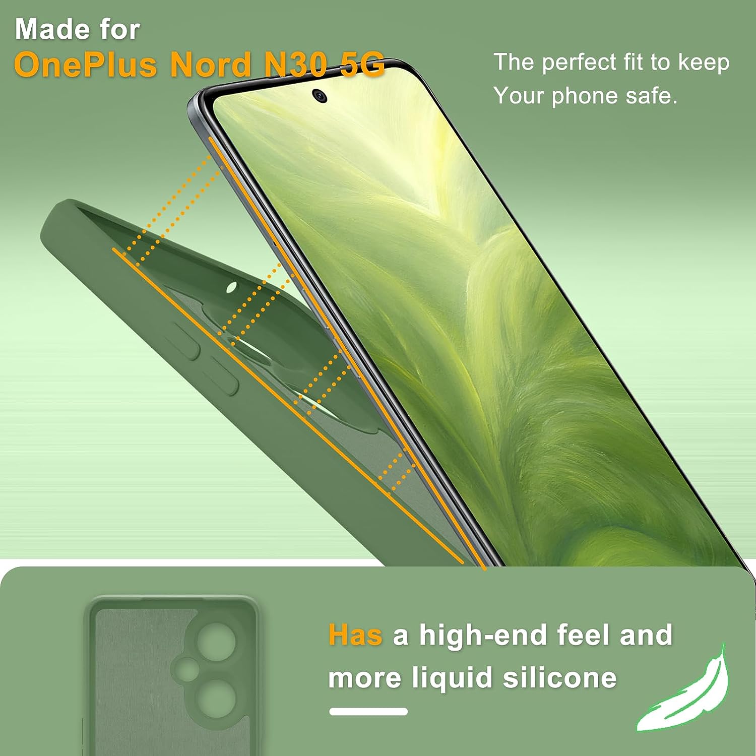 YENAPOON for Oneplus Nord N30 5G Case and 2 Pack Tempered Glass Screen Protector, Slim Liquid Silicone Shockproof Protective Case - Mint Green  YENAPOON   