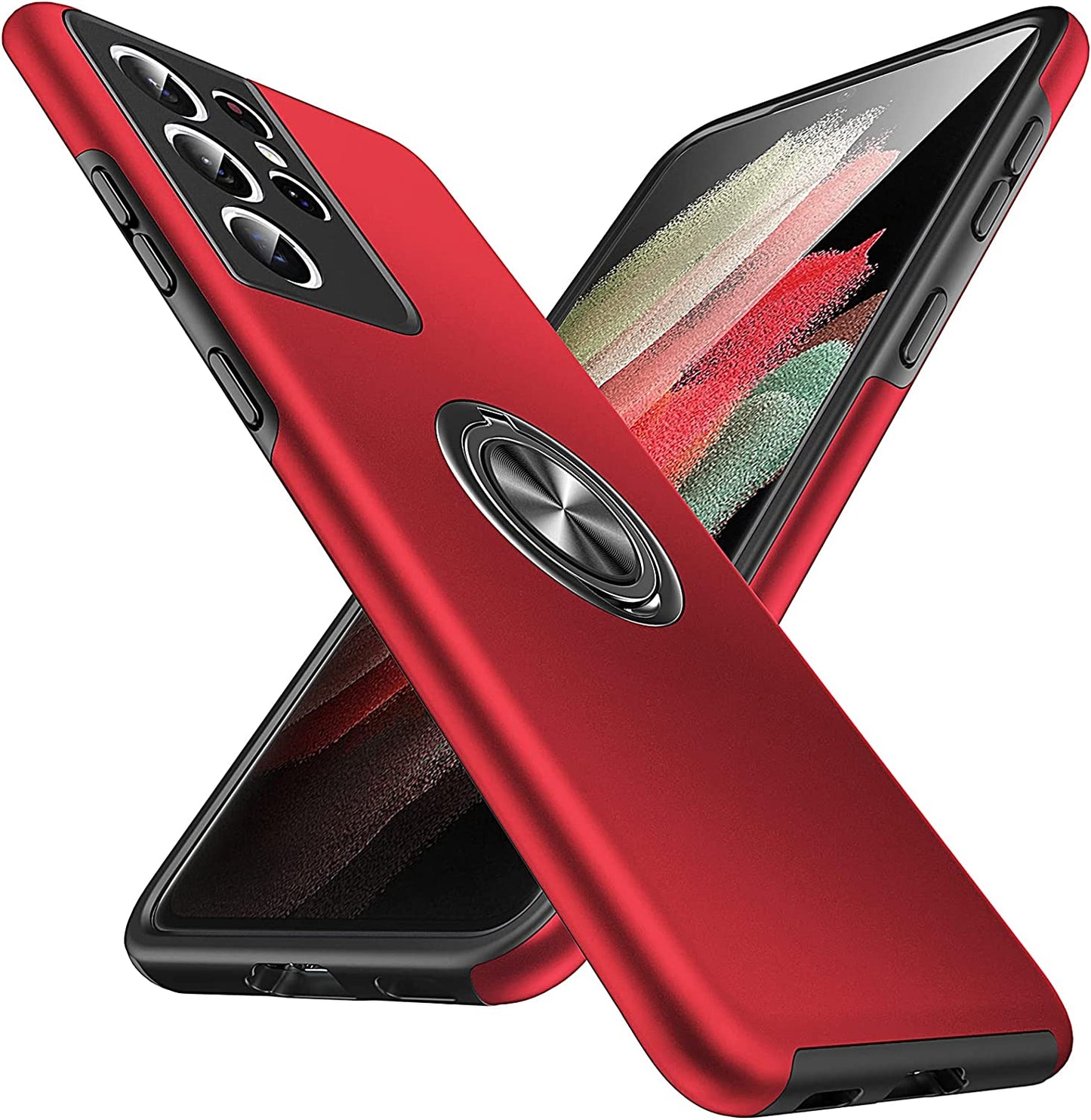 Anqrp Shockproof for Galaxy S21 Ultra Case 5G, [Heat Dissipation] [No Fall-Off Kickstand] 360°Metal Ring Military Grade Protection Phone Case with Samsung Galaxy S21 Ultra 6.8 Inch, Green  Anqrp Red  