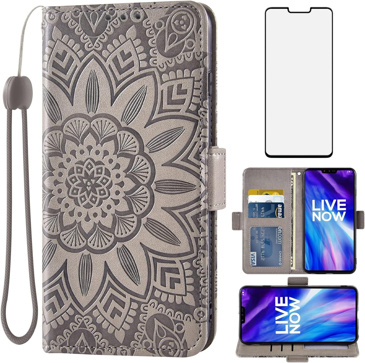 Asuwish Phone Case for LG V40 Thinq with Tempered Glass Screen Protector and Flower Leather Wallet Flip Cover Card Holder Cell LGV40 Storm V 40 Thin Q V40Thinq LG40 40V 40Thinq Women Men Rose Gold  Asuwish Gray For V40 Thinq / V40 / V40 Storm 