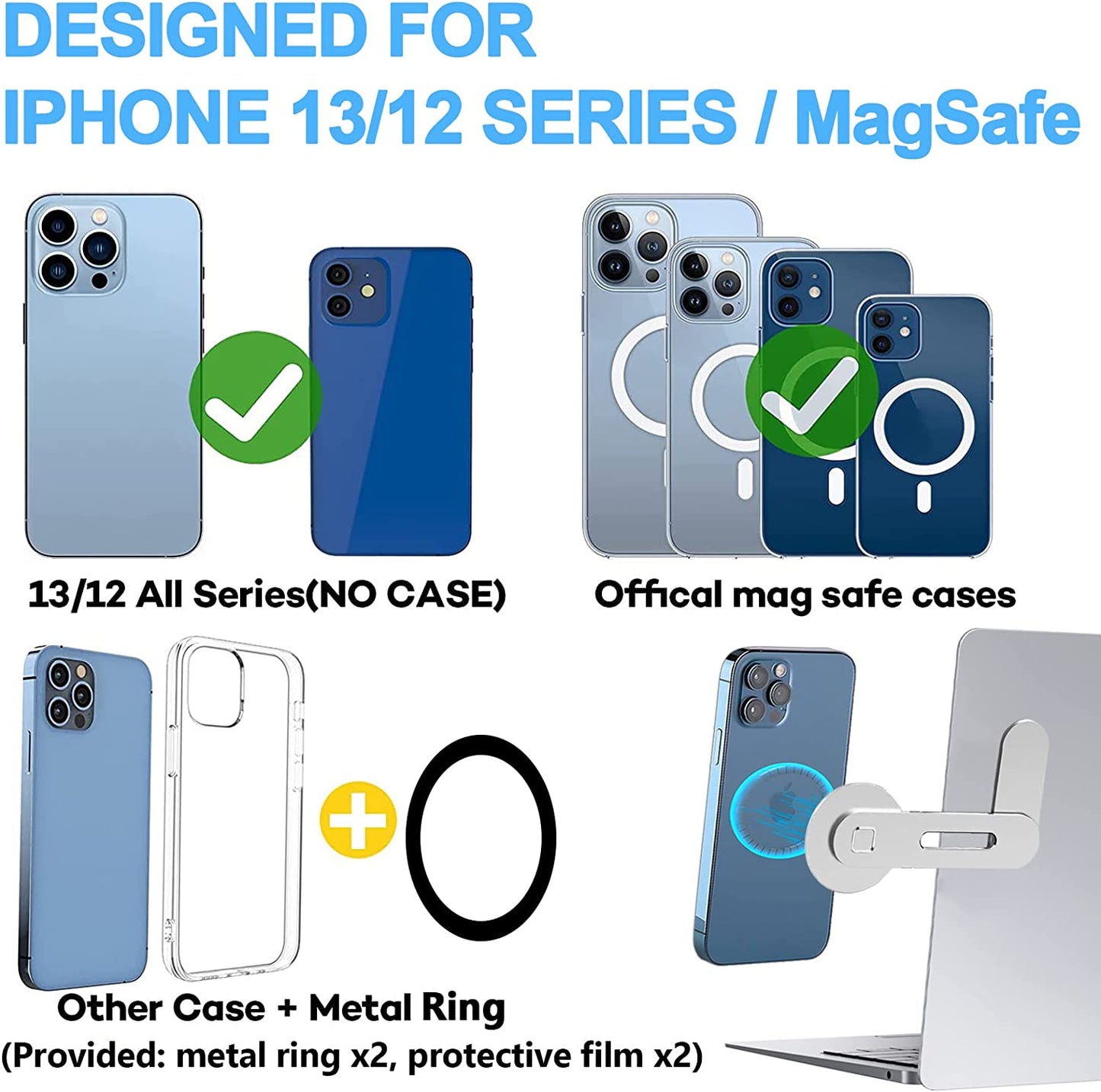 [New Upgraded] Magnetic Laptop Phone Holder Computer Monitor Side Cell Phone Mount Slim & Foldable Compatible with Iphone 14/13 /12 Series Magsafe Case and All Phones, Silver  Doter   