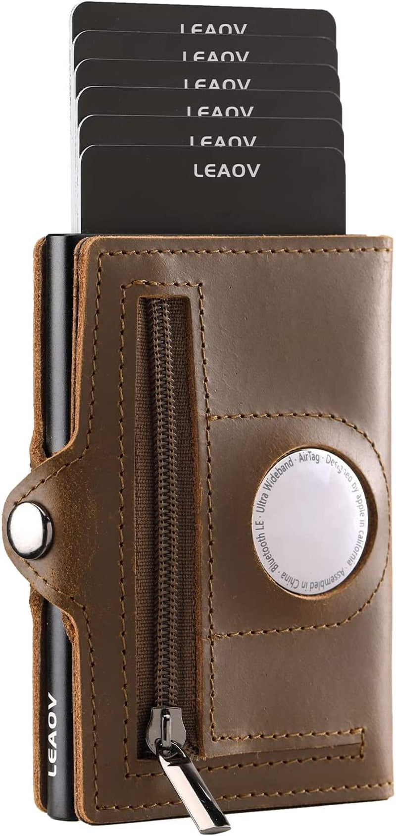 Leaov Air Tag Wallet for Men, Anti-Lost Slim Leather Wallet with Airtag Case, RFID Blocking Front Pocket Wallet for Airtag with Gift Box(Carbon Black)  Leaov B-Coffee  