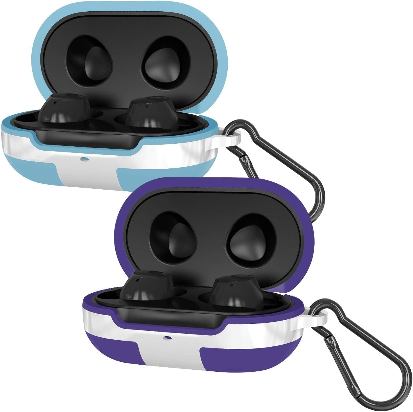 2 Packs Silicone Cover for Galaxy Buds Case/Galaxy Buds + plus Case,With Carabiner Full Body Protections Skin Accessories Compatible Samsung Galaxy Buds plus (Black and Mint Green)  meiyasy Dark purple and Cloud Blue  