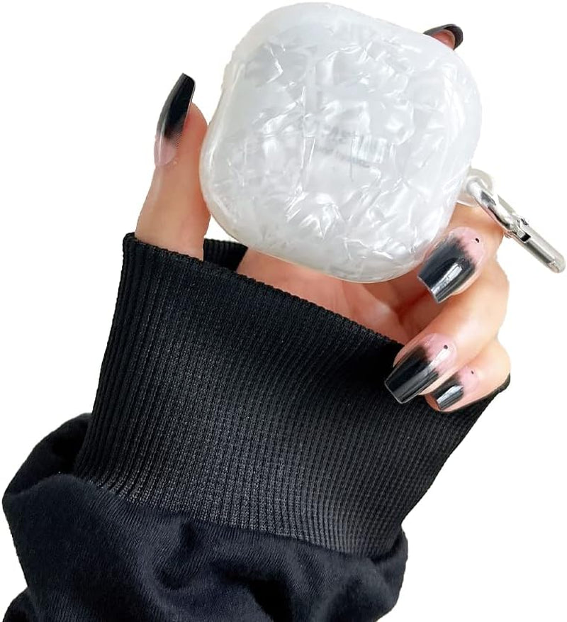 HENJI Case for Samsung Galaxy Buds 2 Case (2021) / Galaxy Buds Pro Case (2021) / Galaxy Buds Live Case (2020), Full Protective Pearl Shell Cover with Keychain for Women Girl (Purple)  HENJI White  