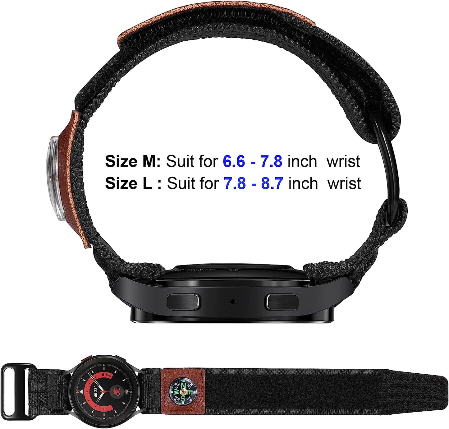 Yeahxing Compass Band Compatible with Samsung Galaxy Watch 5 Pro 45Mm/ Watch 4 & 5 40Mm 44Mm/ Watch 4 Classic 42Mm 46Mm, 20Mm Rugged Nylon Woven Loop Compass Sports Quick Release Replacement Strap for Men Women  Yeahxing   