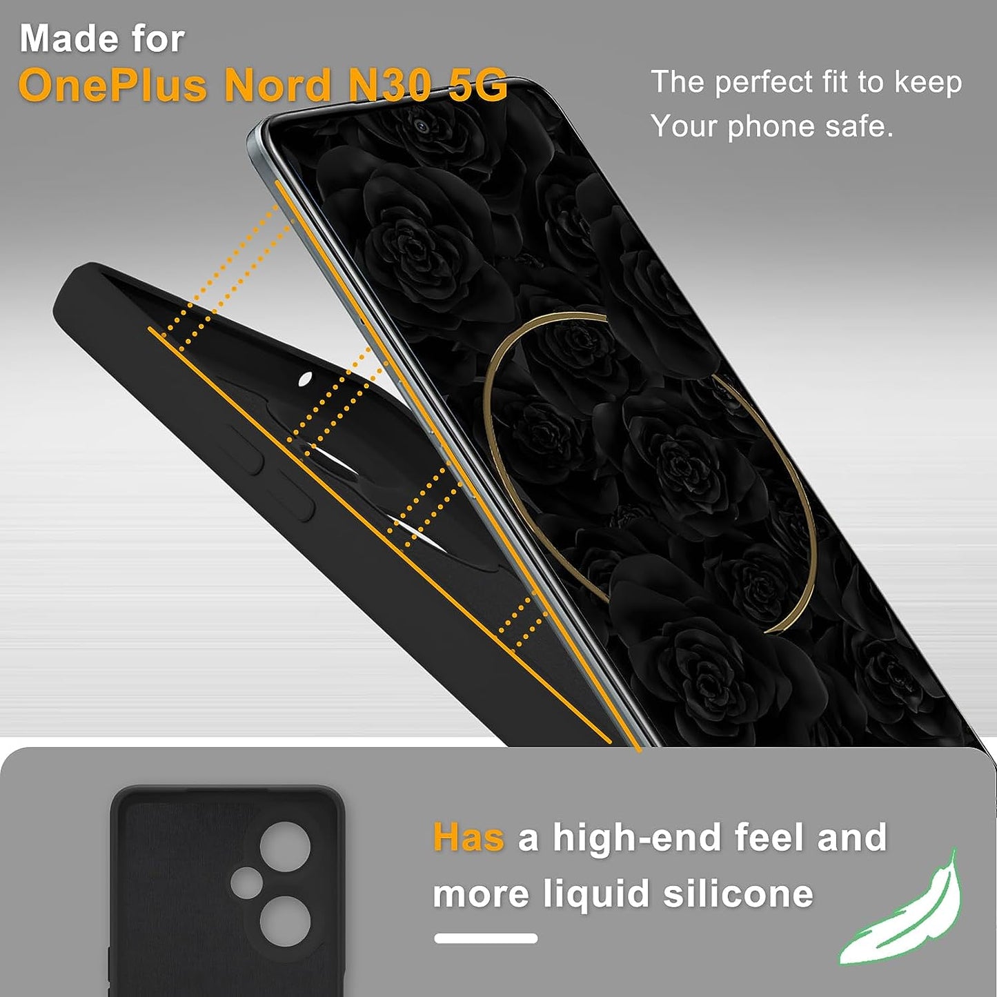 YENAPOON for Oneplus Nord N30 5G Case and 2 Pack Tempered Glass Screen Protector, Slim Liquid Silicone Shockproof Protective Case - Black  YENAPOON   