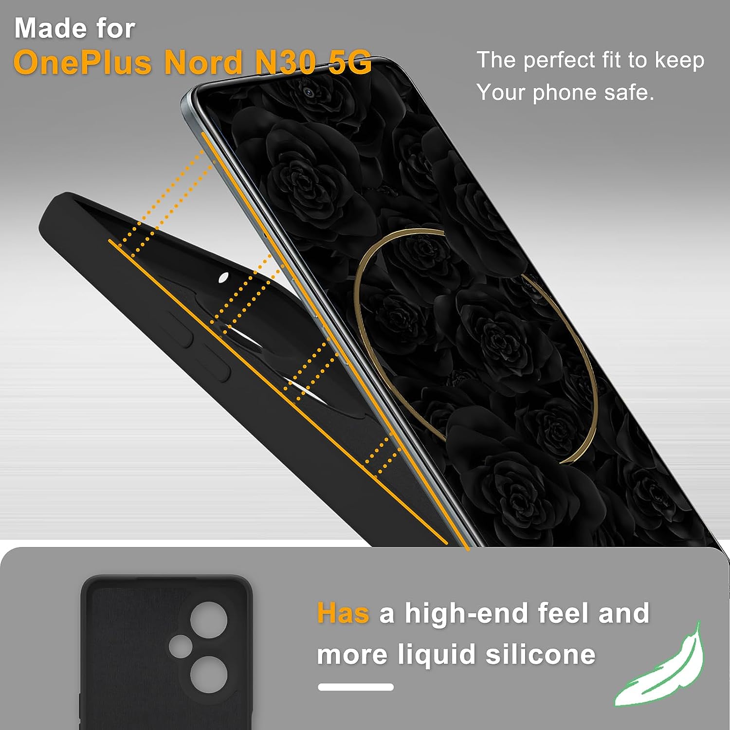 YENAPOON for Oneplus Nord N30 5G Case and 2 Pack Tempered Glass Screen Protector, Slim Liquid Silicone Shockproof Protective Case - Black  YENAPOON   