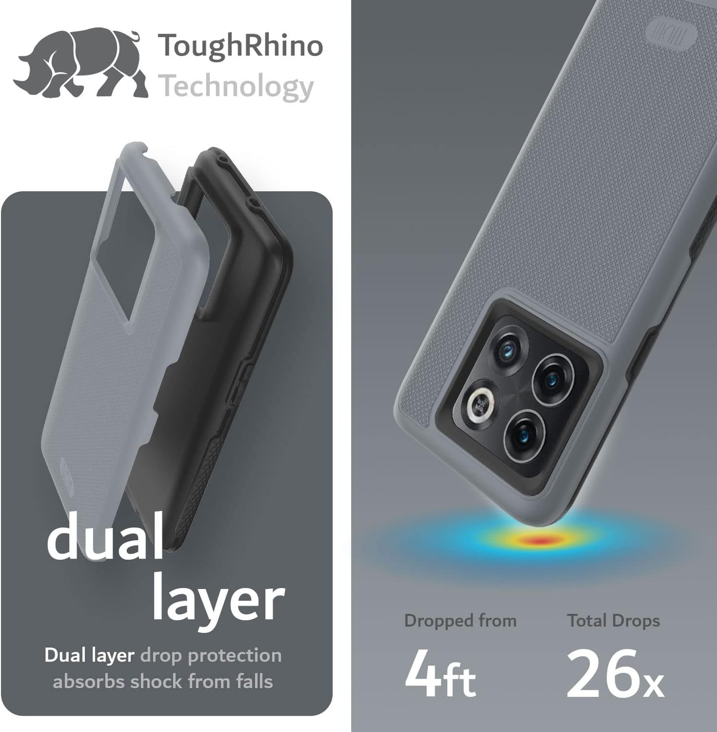TUDIA Dualshield Grip Designed for Oneplus10T Case 5G, [Mergegrip] Shockproof Military Grade Slim Dual Layer Protection for Oneplus 10T 5G Case (Gray)  TUDIA   