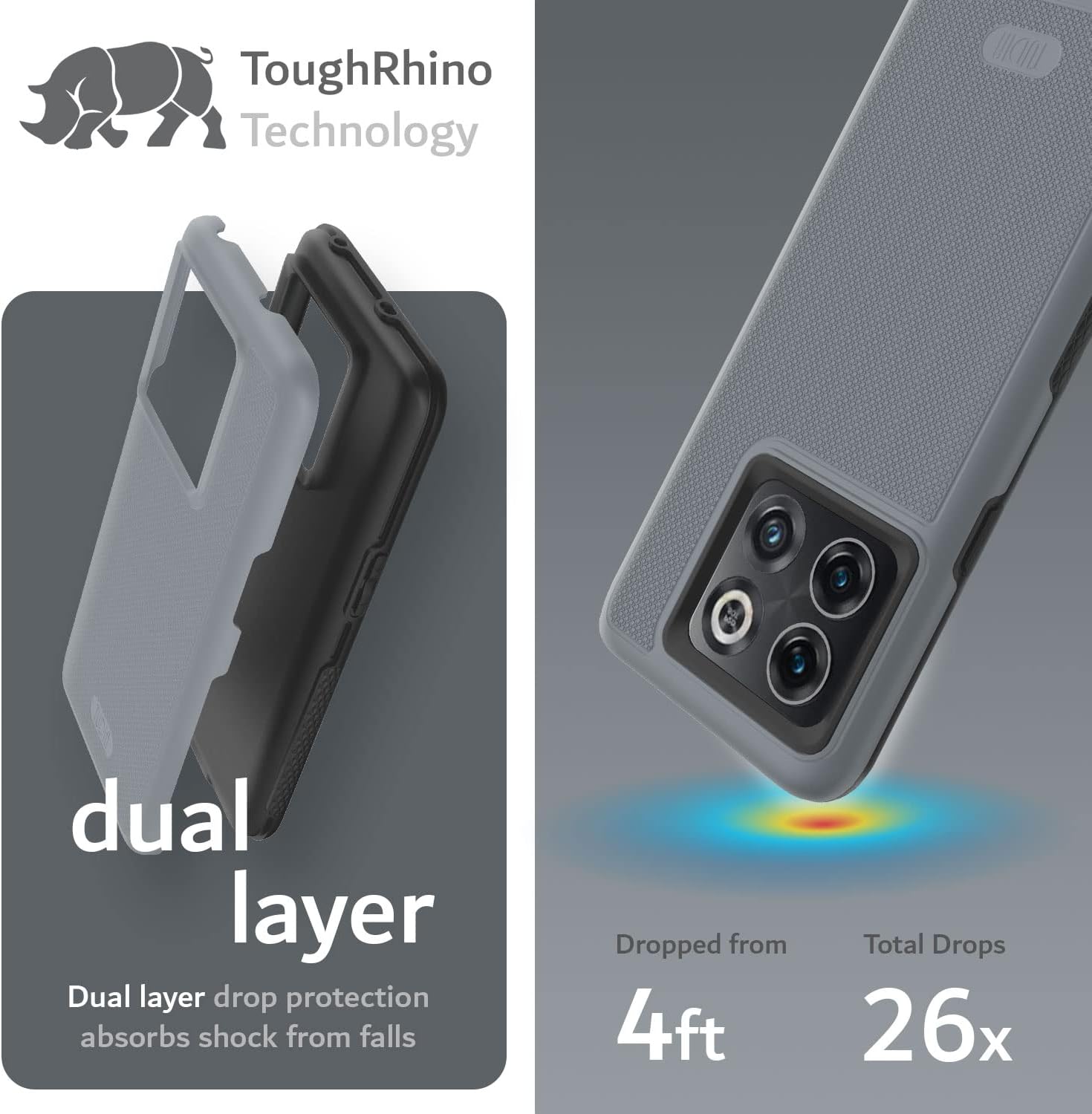 TUDIA Dualshield Grip Designed for Oneplus10T Case 5G, [Mergegrip] Shockproof Military Grade Slim Dual Layer Protection for Oneplus 10T 5G Case (Gray)  TUDIA   