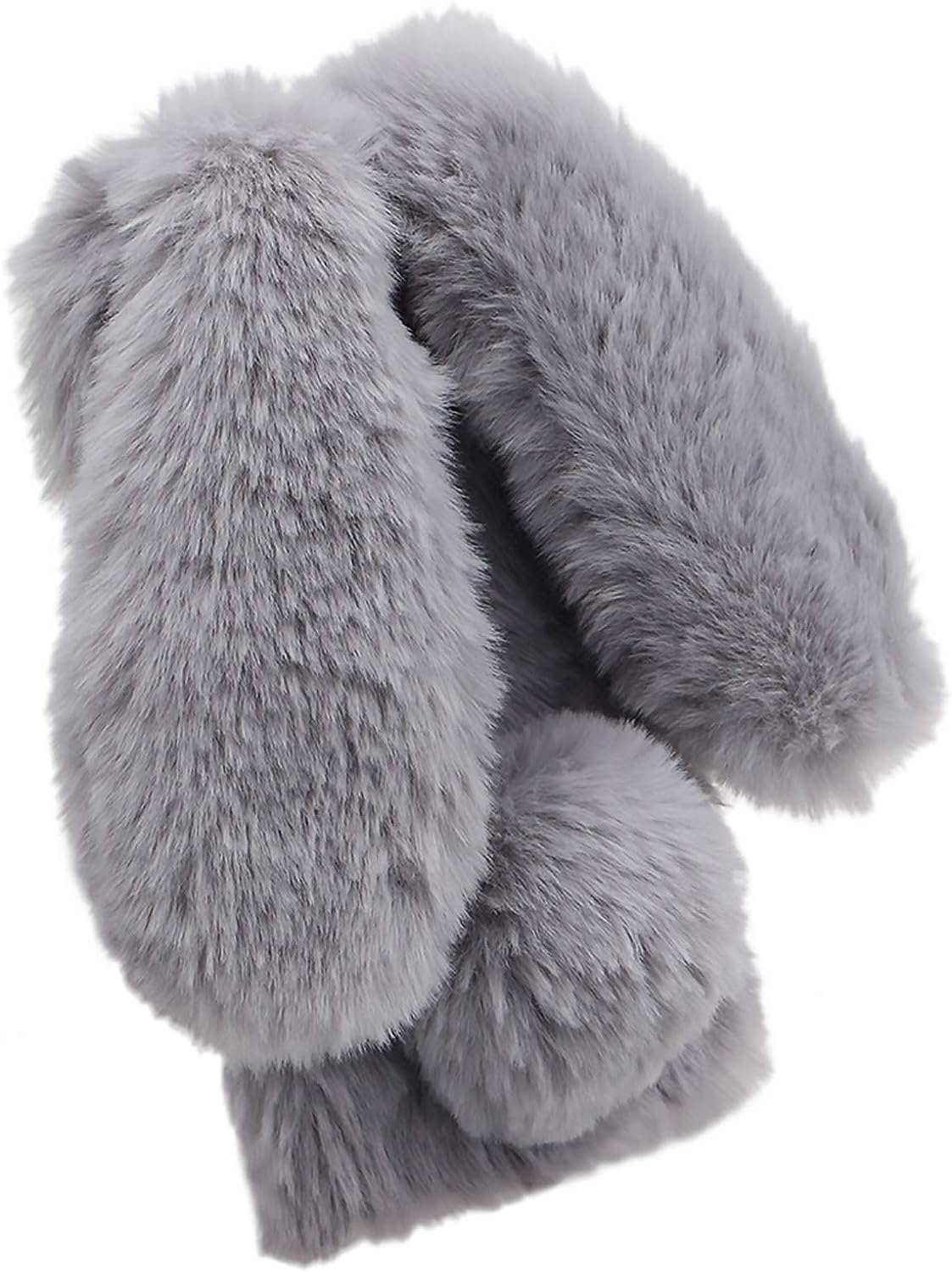LCHDA Rabbit Case for Oneplus Nord N200 5G, Cute 3D Bunny Ears Soft Furry Hairball Fuzzy Warm Winter Faux Fur Plush Fluffy Flexible TPU Bumper Women Girls Protective Skin Cover - Grey  LCHDA   