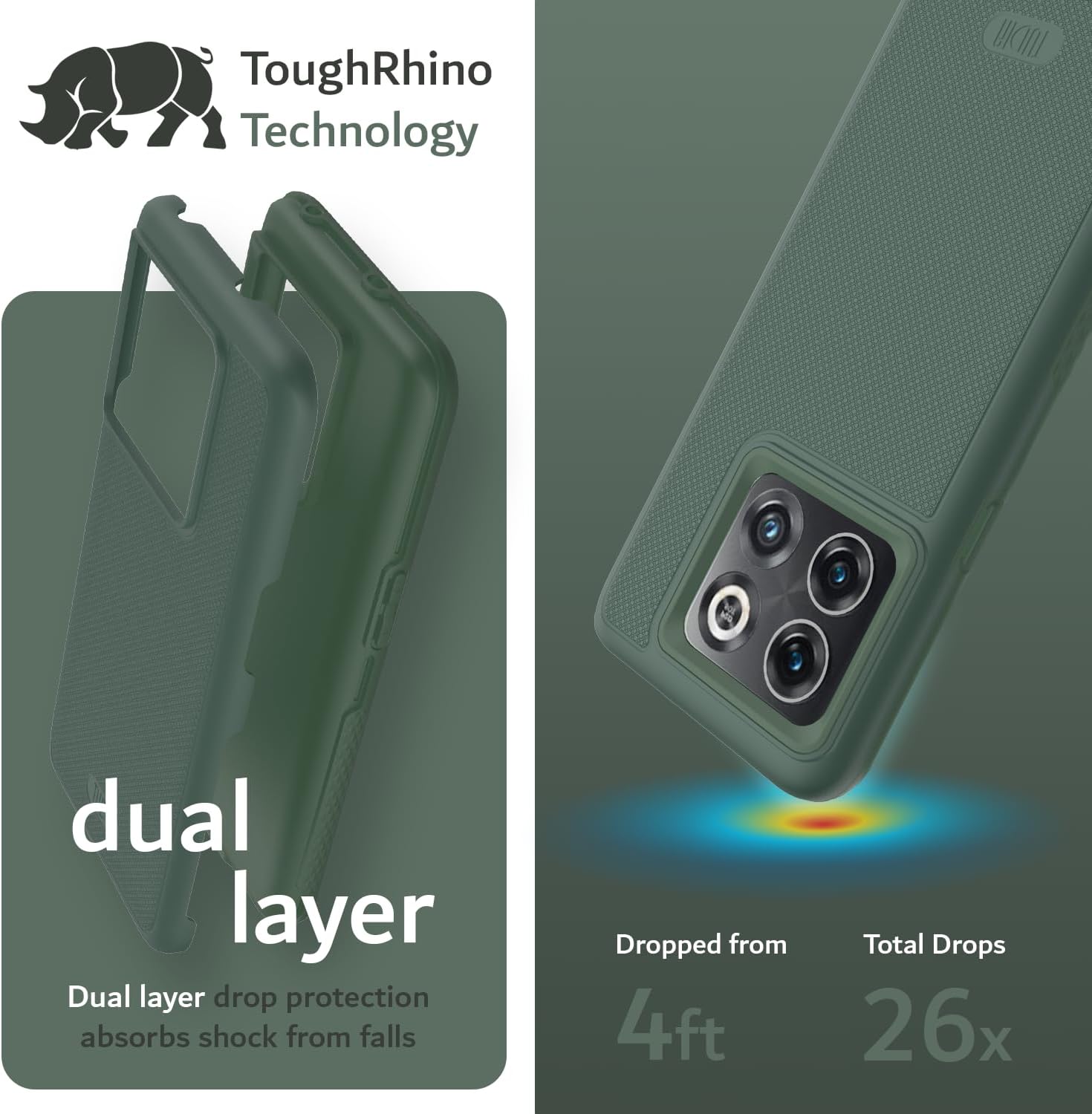 TUDIA Dualshield Grip Designed for Oneplus10T Case 5G, [Mergegrip] Shockproof Military Grade Slim Dual Layer Protection for Oneplus 10T 5G Case - Pine Green  TUDIA   
