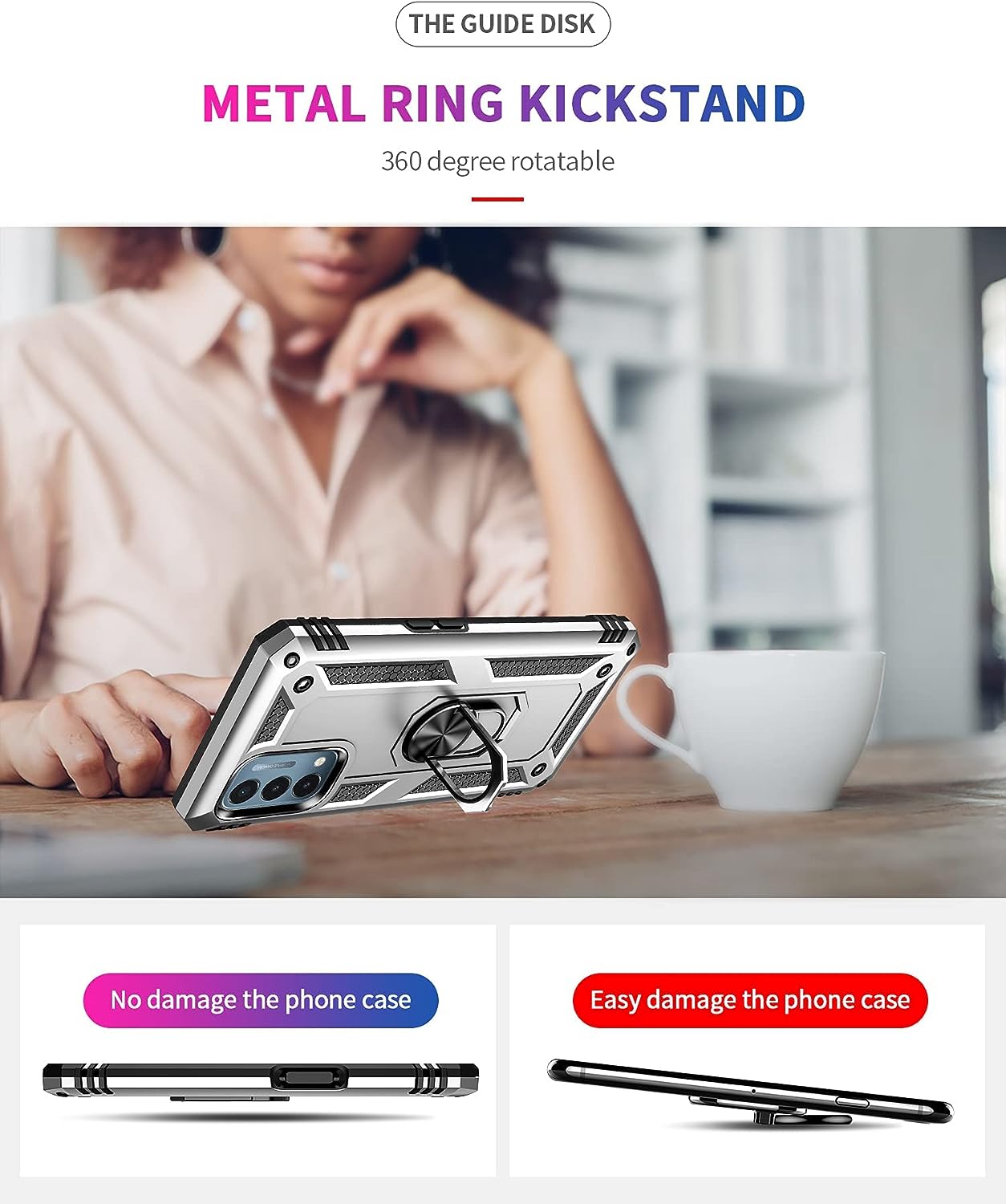 Military Grade Drop Impact for Oneplus Nord N200 5G Case Oneplus Nord N200 Case 360 Metal Rotating Ring Kickstand Holder Armor Heavy Duty Shockproof Case for Oneplus Nord N200 5G Phone Case (Silver)  Dionsibei   