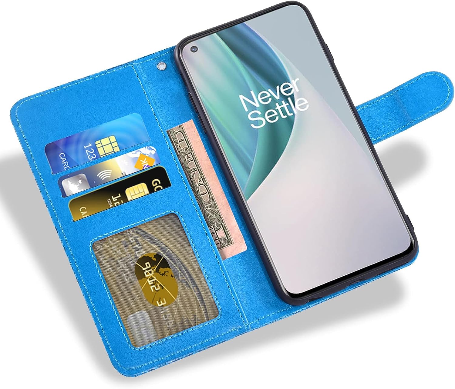 Asuwish Phone Case for Oneplus Nord N200 5G with Screen Protector and Lace Wallet Cover Flip Card Holder Stand Cell Accessories One plus N 200 G5 1 plus 200N 1Plus One+ 1+ N2005G 2021 Women Men Blue  Asuwish   