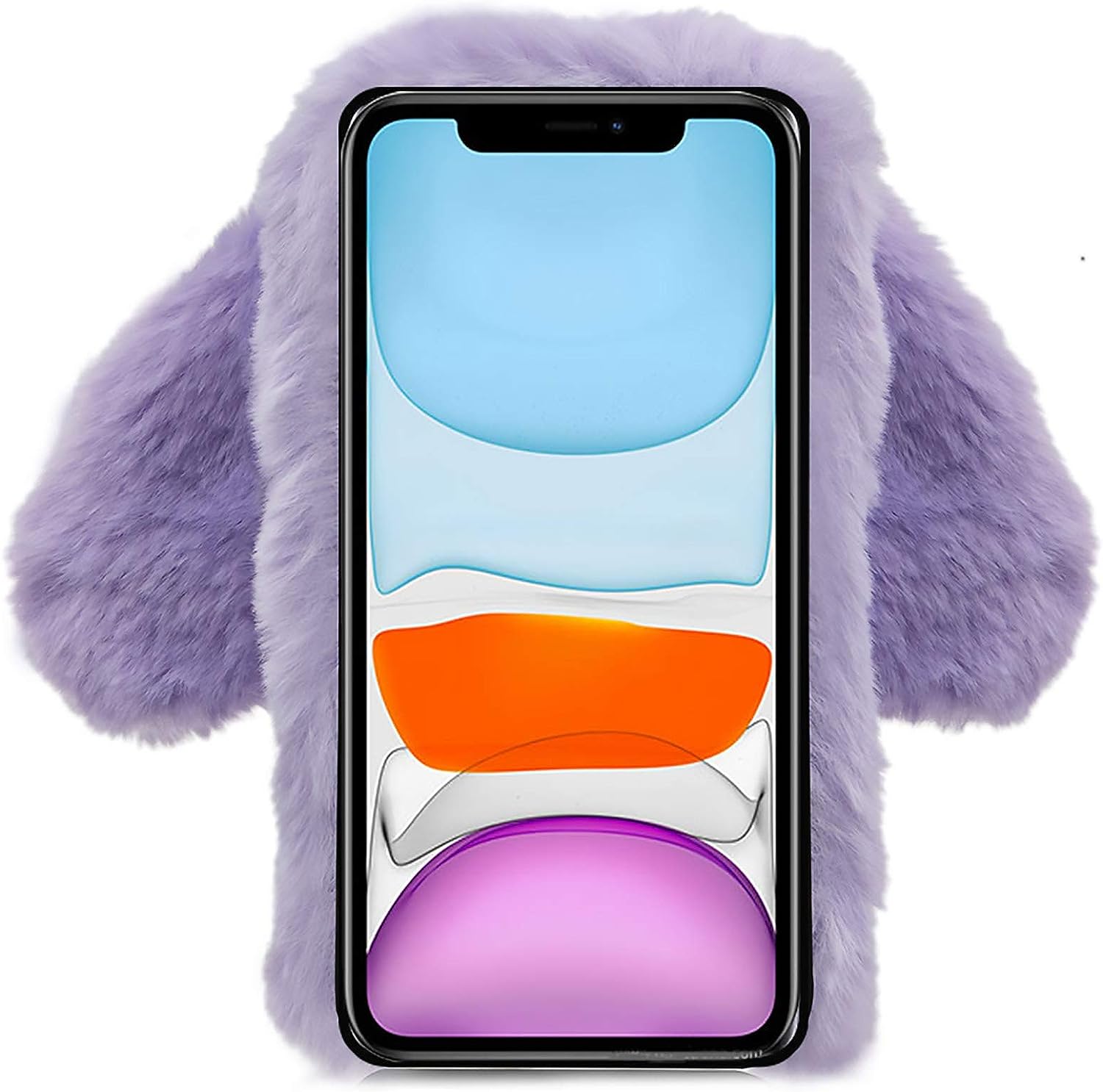 LCHDA Rabbit Case for Oneplus Nord N200 5G, Cute 3D Bunny Ears Soft Furry Hairball Fuzzy Warm Winter Faux Fur Plush Fluffy Flexible TPU Bumper Women Girls Protective Skin Cover - Purple  LCHDA   