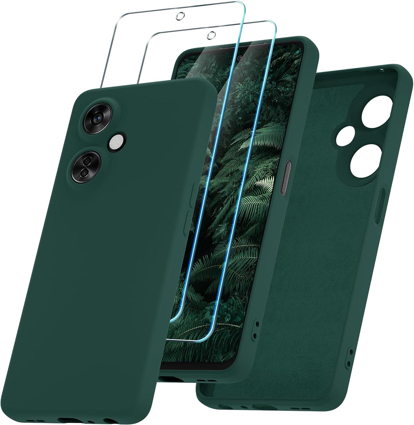 YENAPOON for Oneplus Nord N30 5G Case and 2 Pack Tempered Glass Screen Protector, Slim Liquid Silicone Shockproof Protective Case - Mint Green  YENAPOON Dark Green  