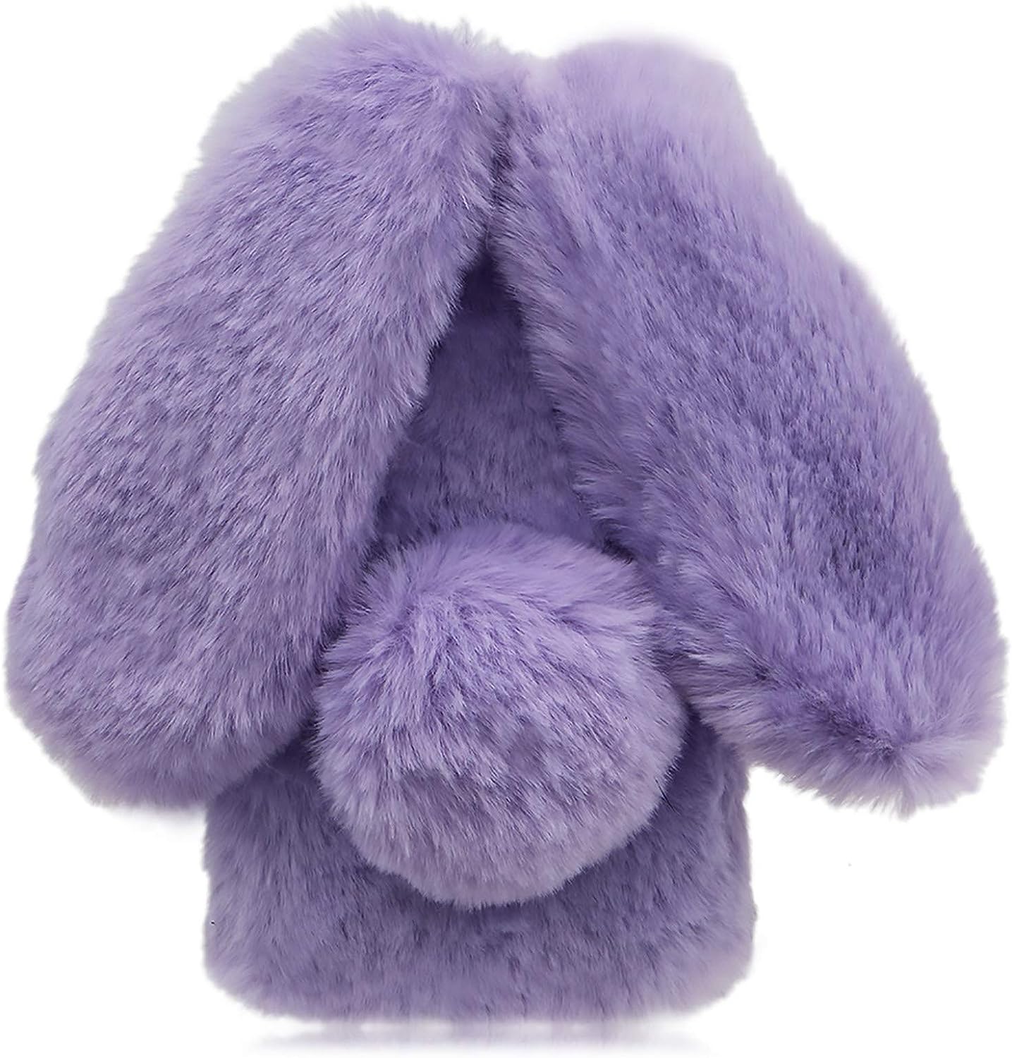 LCHDA Rabbit Case for Oneplus Nord N200 5G, Cute 3D Bunny Ears Soft Furry Hairball Fuzzy Warm Winter Faux Fur Plush Fluffy Flexible TPU Bumper Women Girls Protective Skin Cover - Purple  LCHDA   